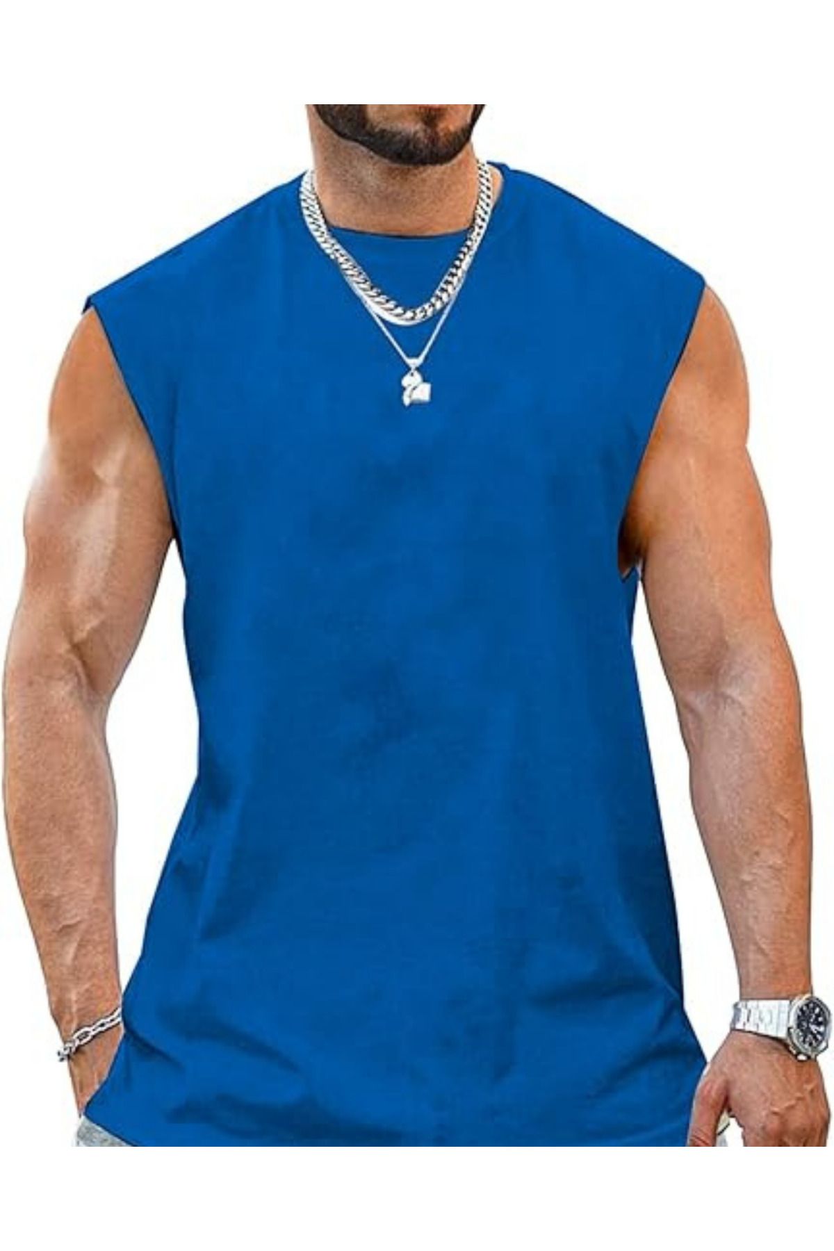 RUTBİL SPORTS SIFIR KOL BİSİKLET YAKA TANK TOP ATLET-FİTNESS ATLET- SPOR T-ŞORT-SPOR ATLET-GYM ATLET BOL KESİM