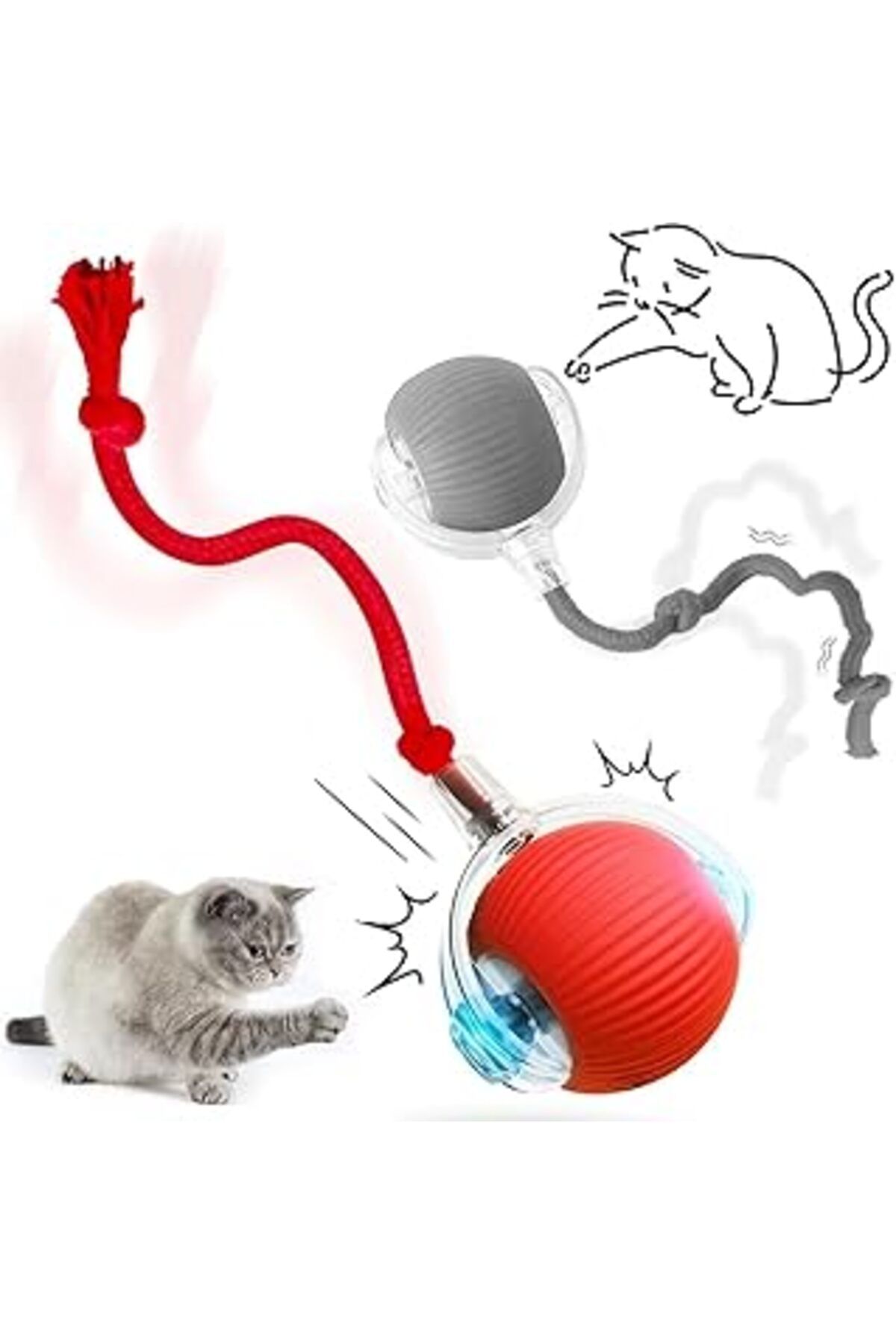 Mu Art Akıllı Oyuncağı, Otomatik Yuvarlanan İnteraktif Top, Hareketli Kuyruk, Usb Şarjlı, Led Işıklı, 3 Oy