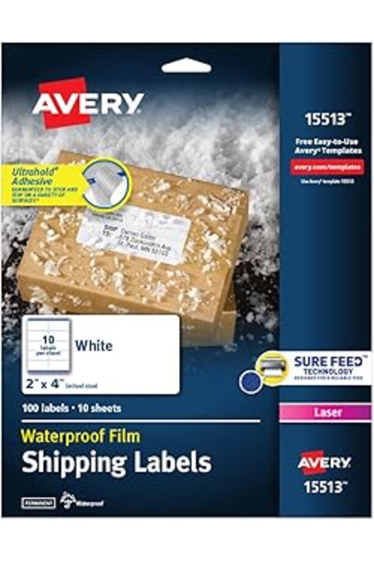 robotrend Avery Sure Feed & Trueblock 2" X 4", 100 Beyaz Lazer Etiketli Su Geçirmez Kargo Etiketleri (15513)
