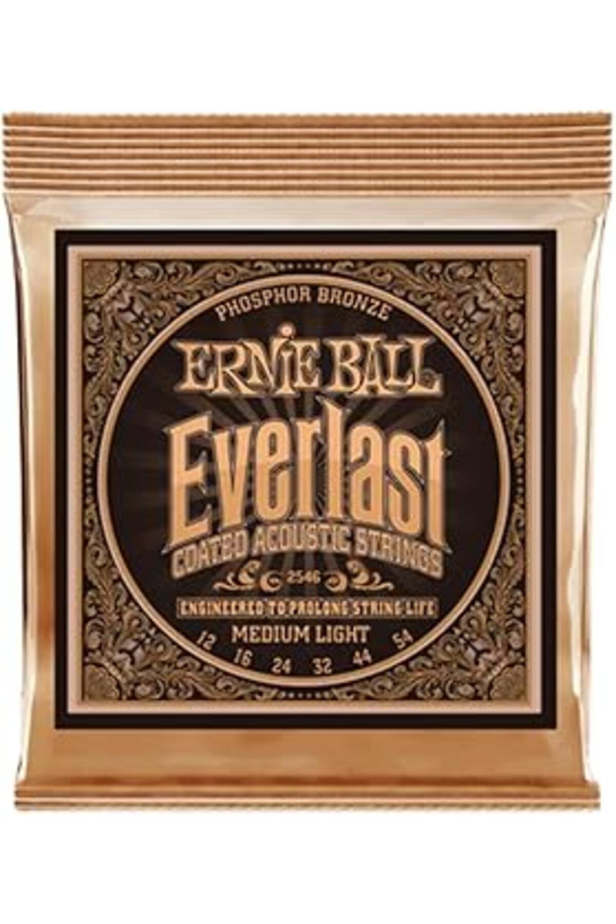 Pazarcan Ernie Ball Everlast Orta Hafif Kaplamalı Fosfor Bronz Akustik Gitar Enstrüman Telleri, Ölçü 12-54