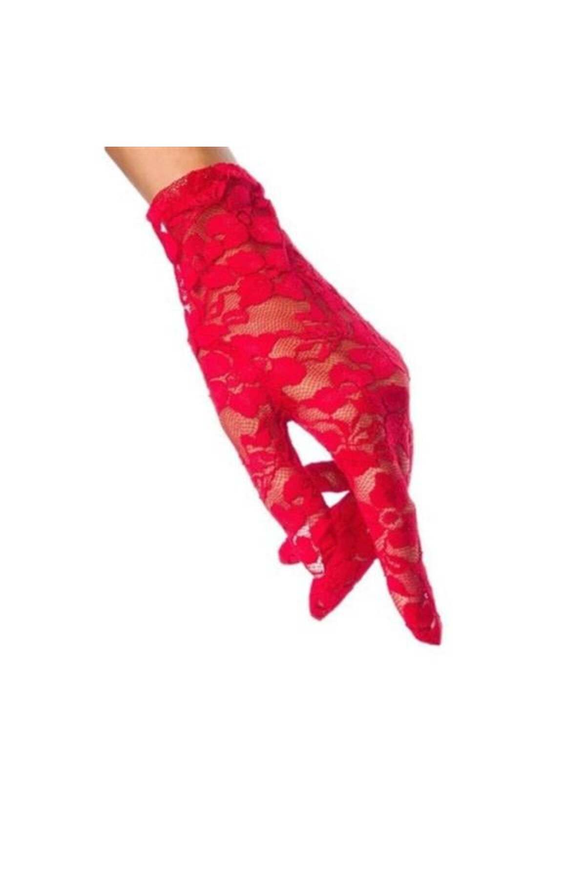 Roses Store Dantelli Kırmızı Gece Eldiveni
