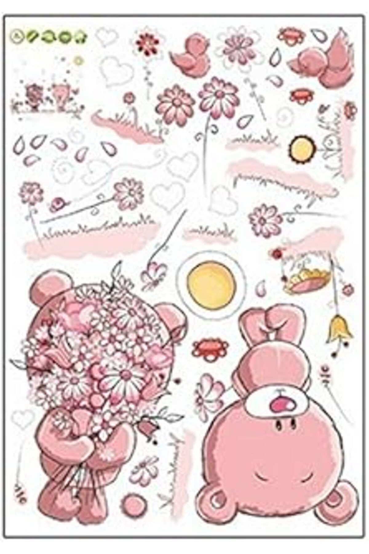 Mu Art Ahşap Sodial Pembe Cartoon Kedi Tavşan Çiçekleri Evde Bebek Çocuk Odası Için Duvar Çıkartması Dekor Oyunc