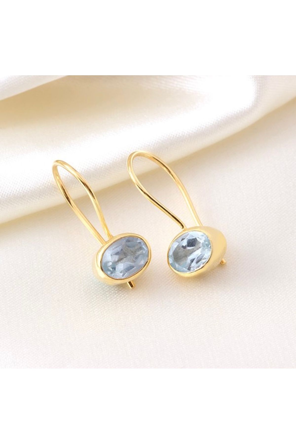 EFEVOS Mavi Topaz Doğaltaşlı Minimal Küpe