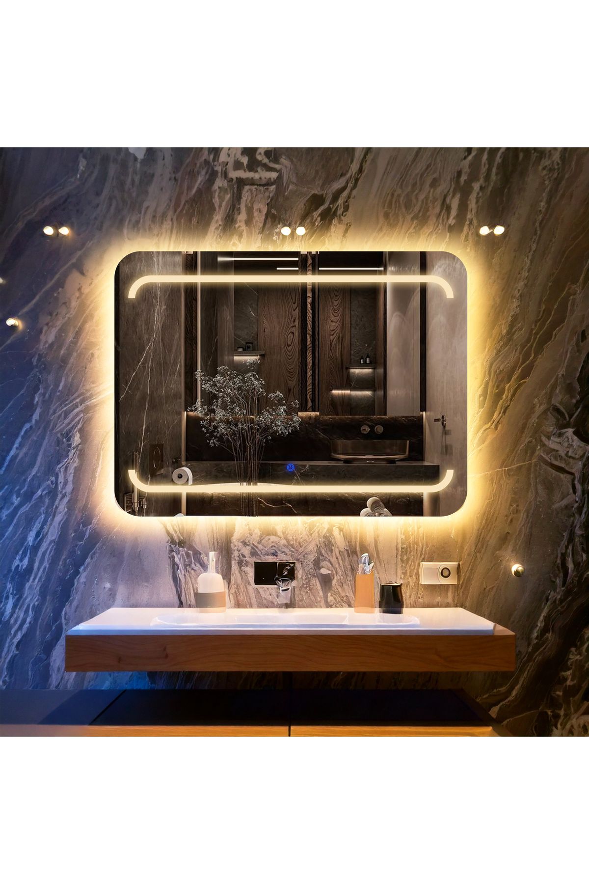 lumora mirror design Recta Günışığı Led'li Kumlamalı Lavabo & Banyo Aynası (Dokunmatik Sensörlü)