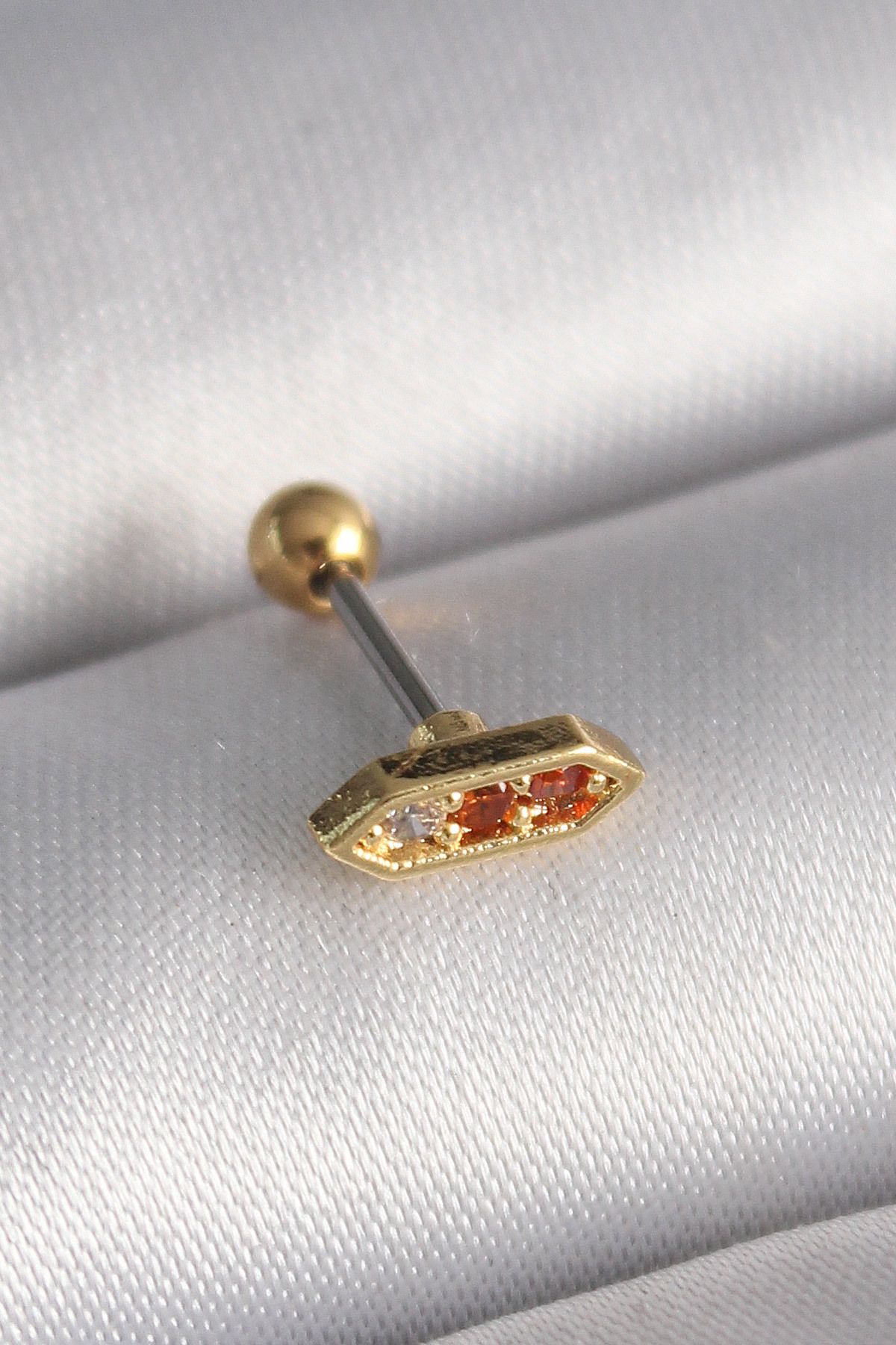 MAYAS 316L Çelik Gold Renk Turuncu Zirkon Taşlı Tragus Piercing