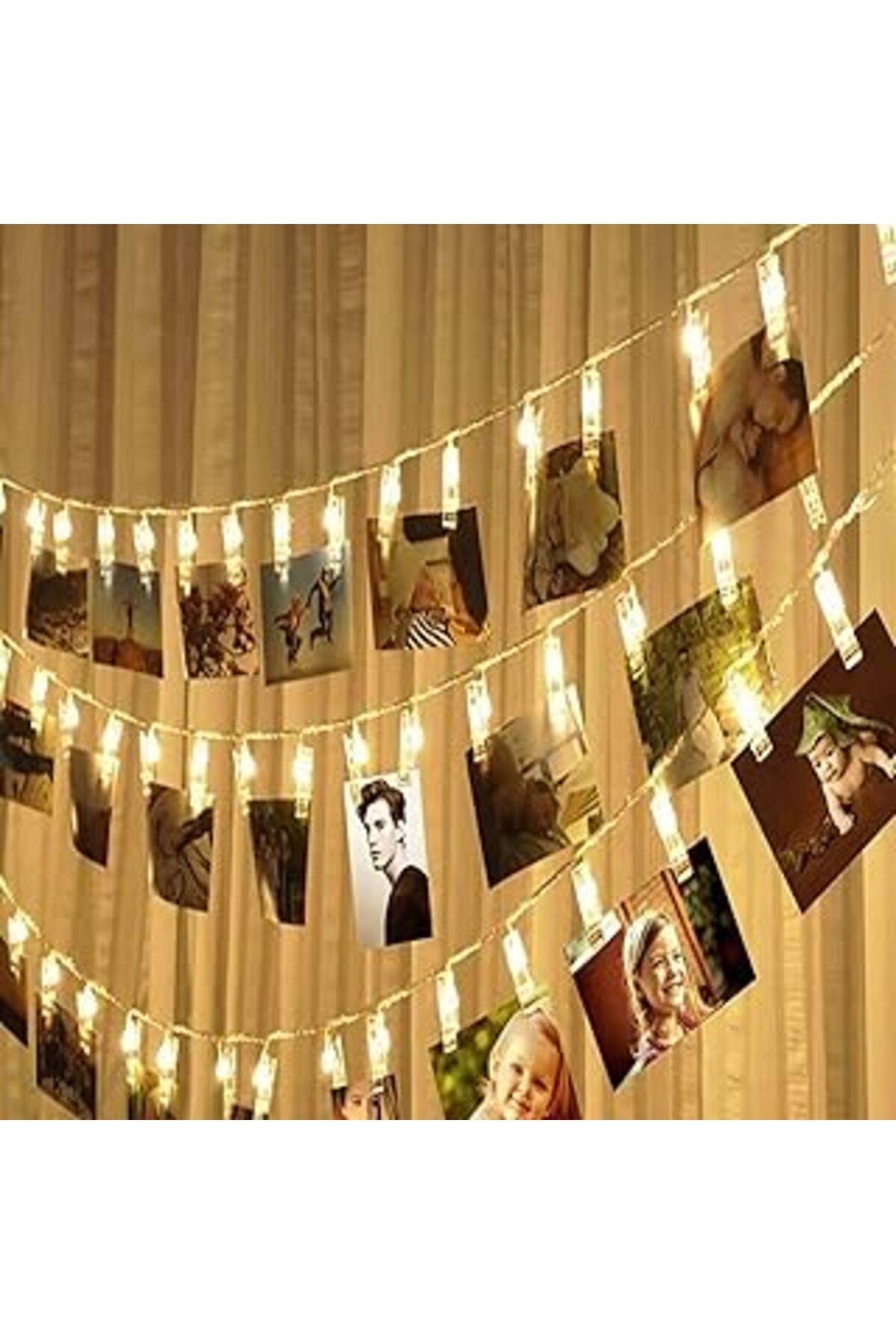 karadağsb Işıklı Fotoğraf Mandalı Küçük 10 Adet Dekoratif Led Işıklı 2 Mt Beyaz (Beyaz)