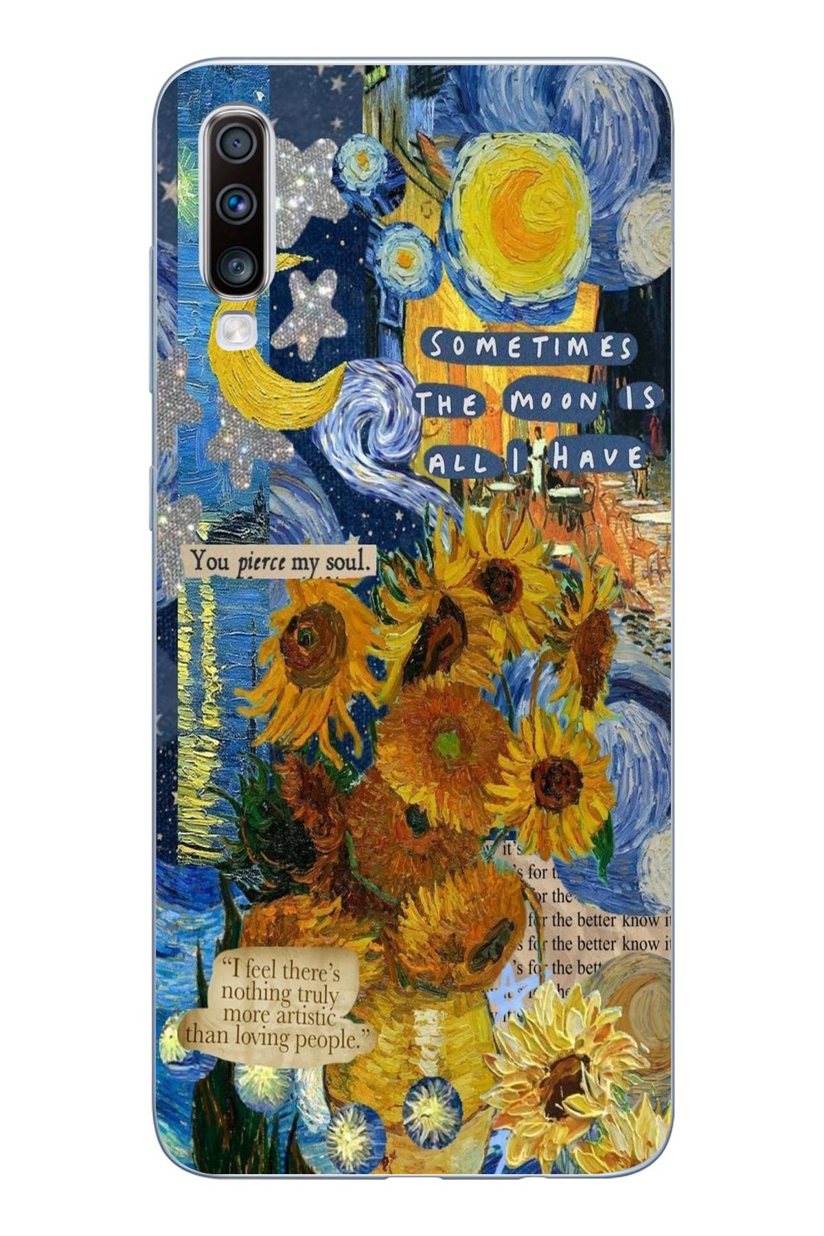 moonset Samsung Galaxy A30S/A50/A50S Uyumlu Van Gogh Tasarımlı Baskılı Şeffaf Telefon Kılıfı