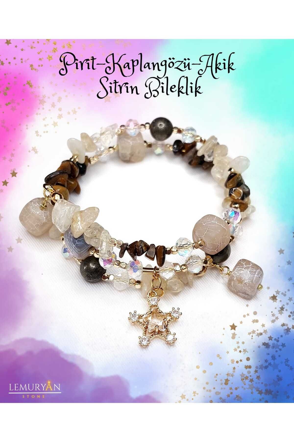 Herkimer Doğal Taş Orijinal Doğaltaş Pirit - Akik - Kaplangözü - Sitrin Helozon Bileklik