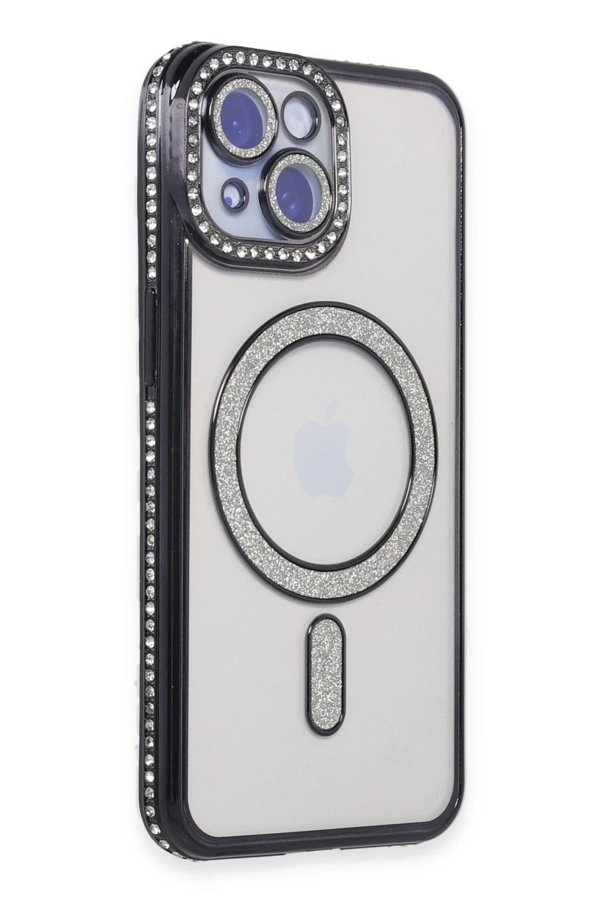 NewFace iPhone 15 Kılıf Joke Simli Magneticsafe Kılıf - Siyah JOJUA