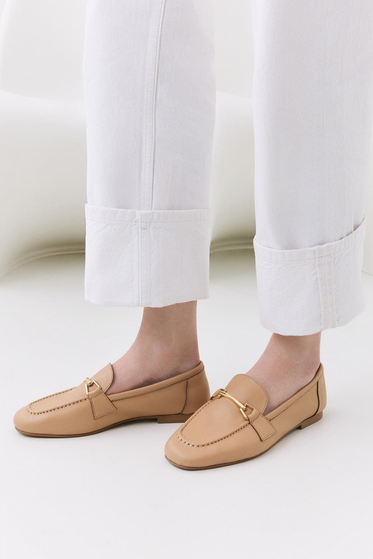 Yaya by Hotiç Kadın Deri Bej Tokalı Loafer