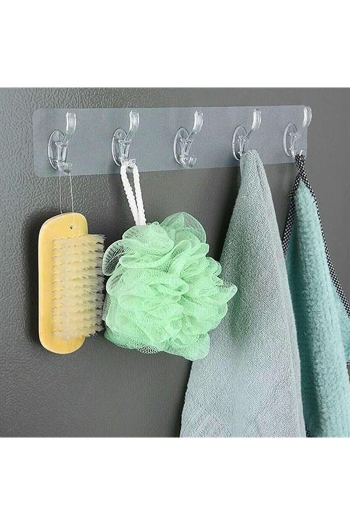 Emperium 5'li Güçlü Yapışkanlı Şeffaf Duvar Askısı Banyo Mutfak Düzenleyici Pratik Askılık (5122)