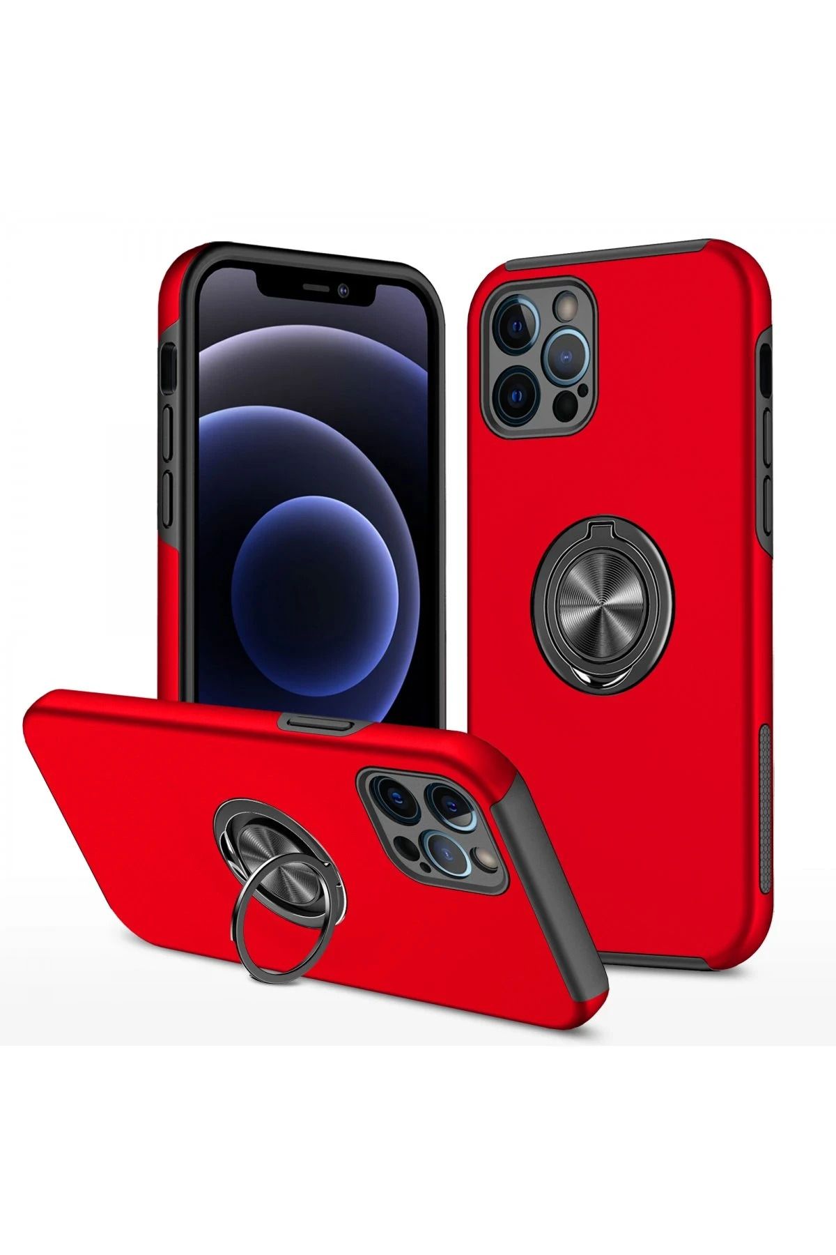 NewFace iPhone 12 Pro Kılıf Elit Yüzüklü Kapak - Kırmızı BSTMY
