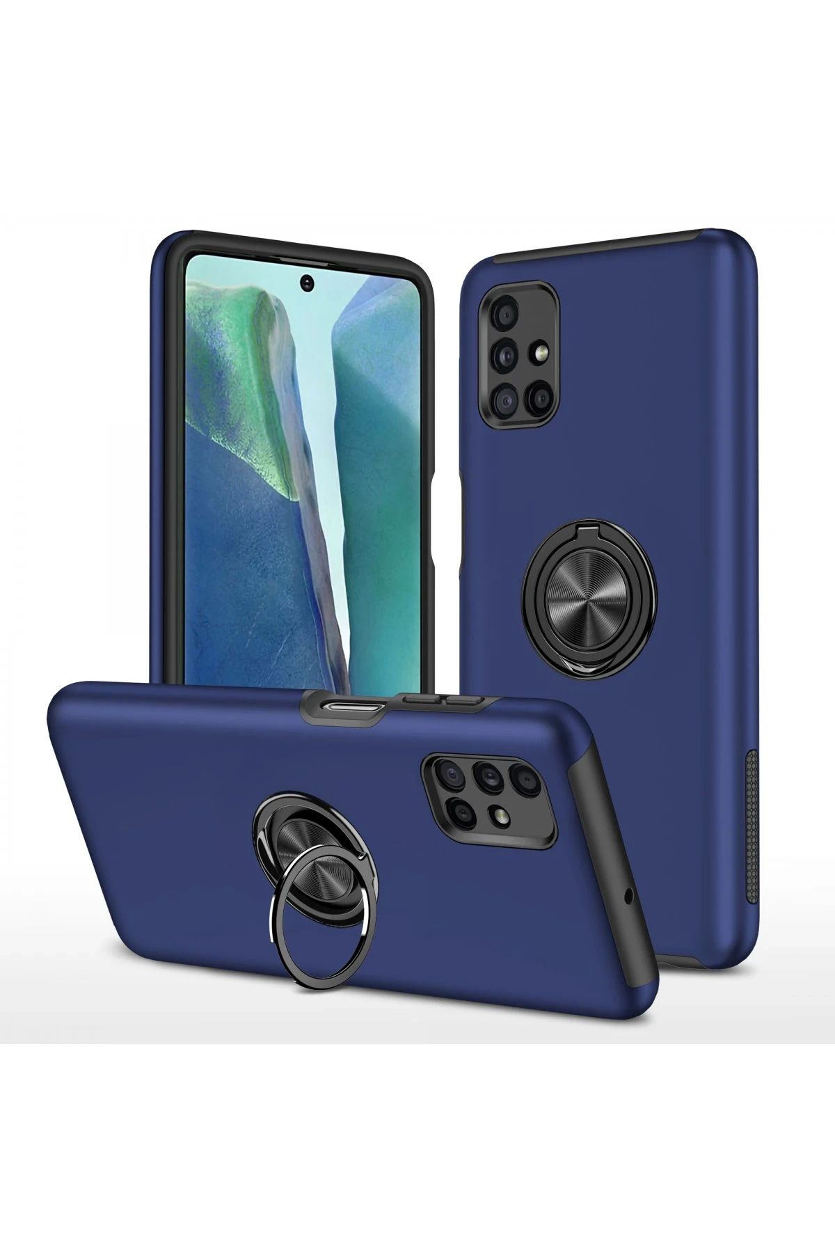 NewFace Samsung Galaxy M51 Kılıf Elit Yüzüklü Kapak - Lacivert JOJUA