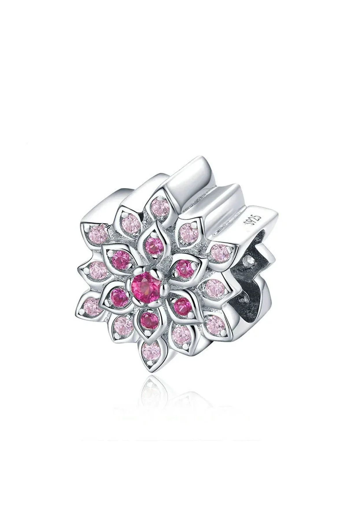 PileaD PEMBE TAŞLI ÇİÇEK GÜMÜŞ CHARM