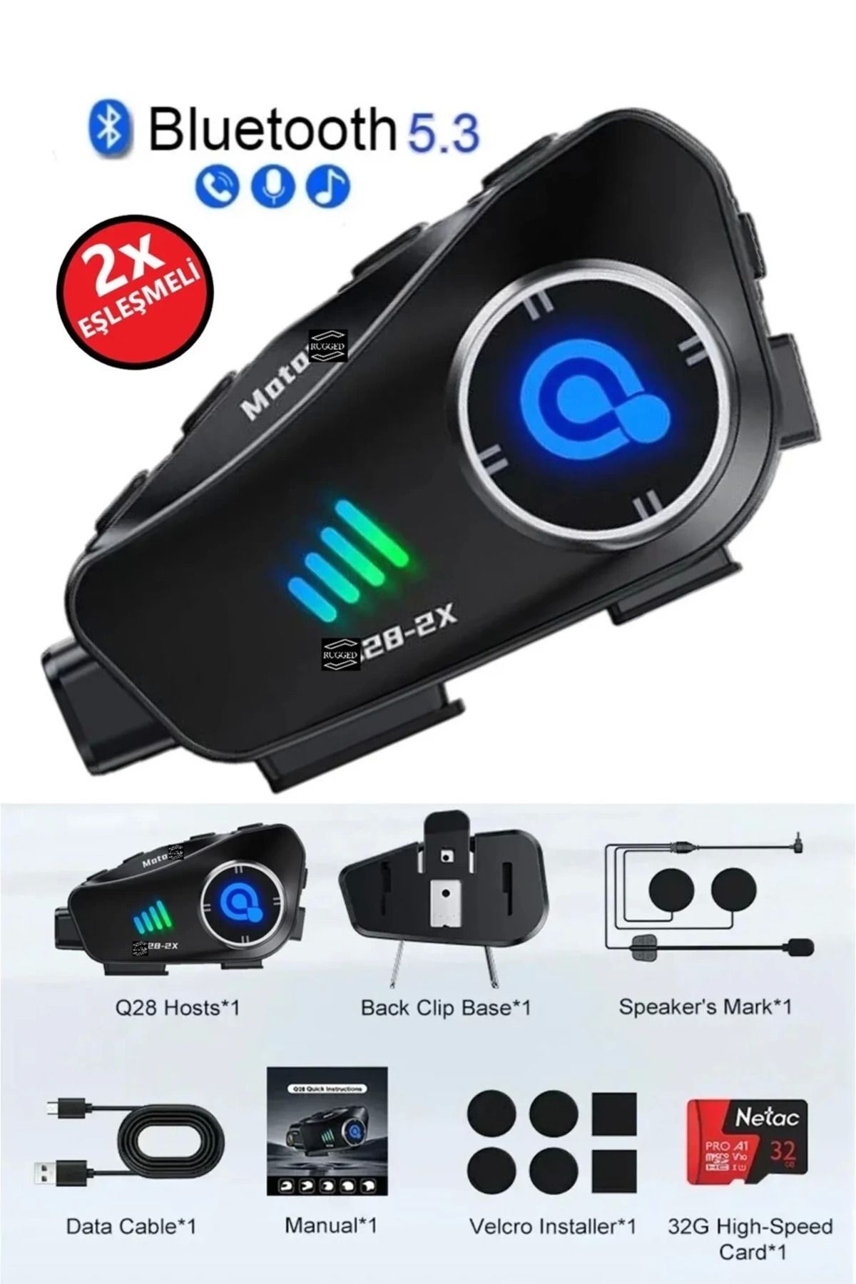 2025 Moda Q28 2x 2 Eşleşmeli Motosiklet Kask Bluetooth Kulaklık 1080p Kamera Su Geçirmez Intercom