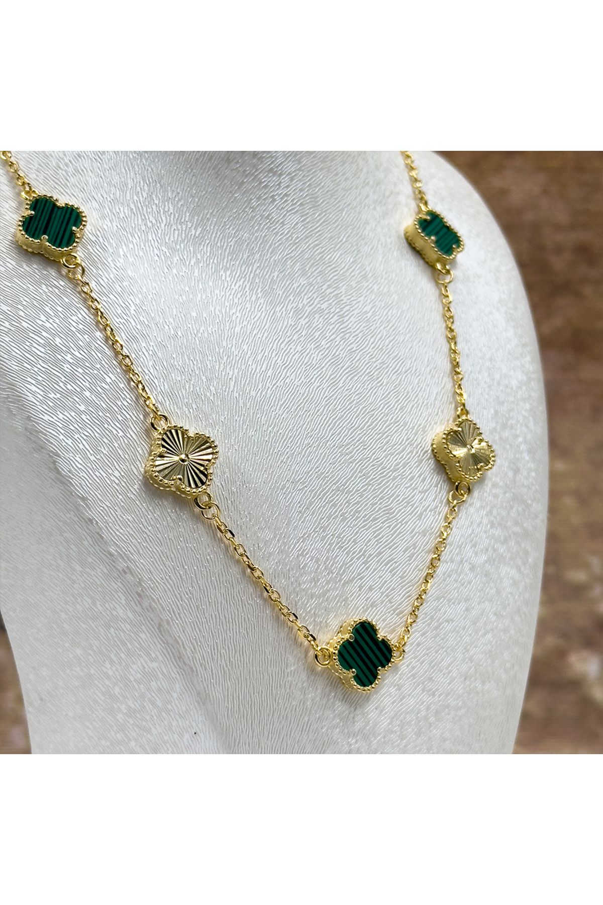 Livora Jewelry Malachite Taşlı Yonca Gümüş Kolye