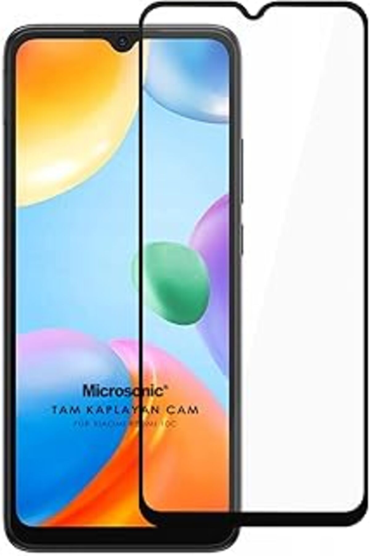 Pazarcan Microsonic Xiaomi Redmi 10C Tam Kaplayan Temperli Cam Ekran Koruyucu Siyah