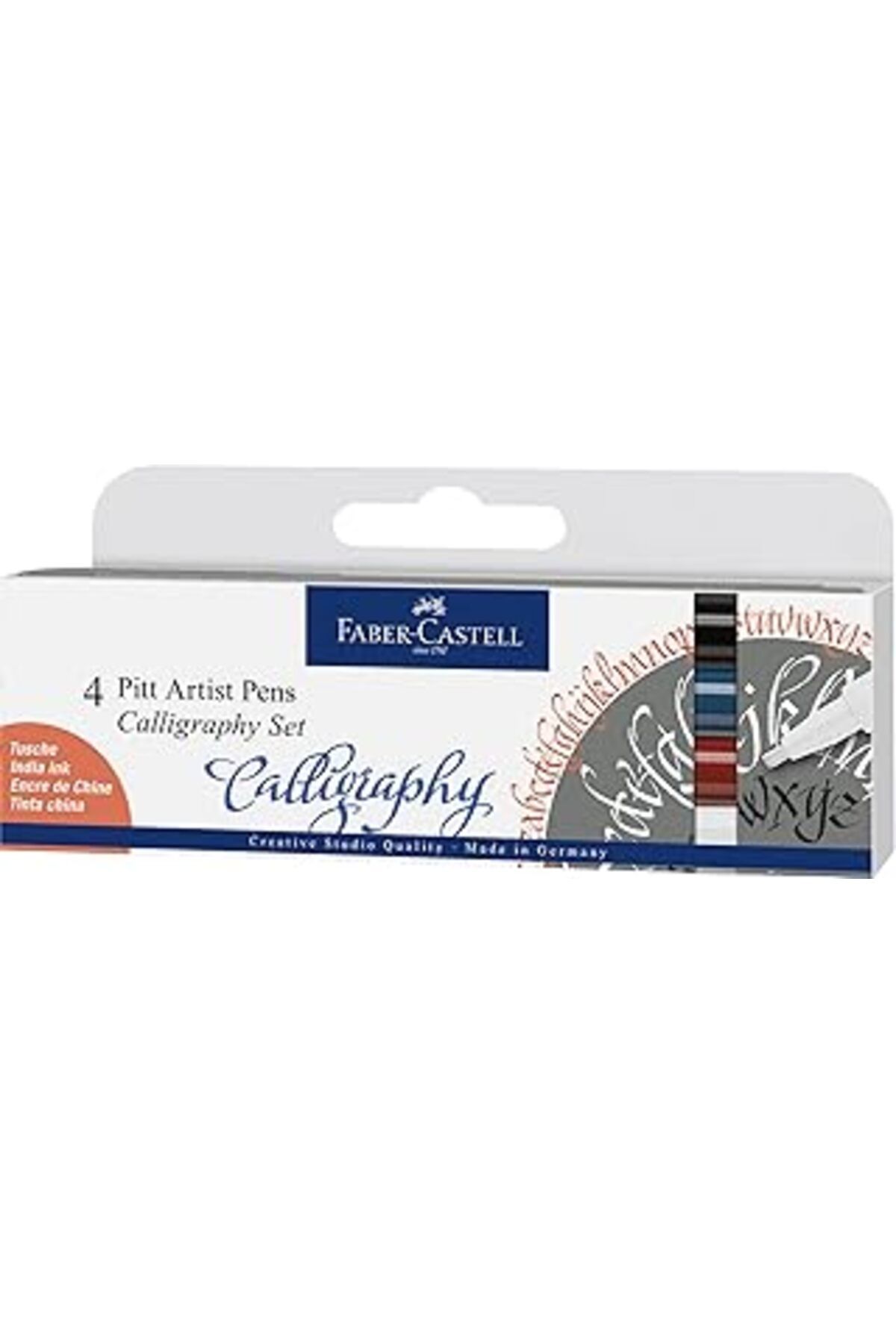 Pazarcan Faber-Castell Pitt Çizim Kalemi Kaligrafi Seti 4 Renk (199 Black, 188 Sanguine, 247 Indanthreen Blu