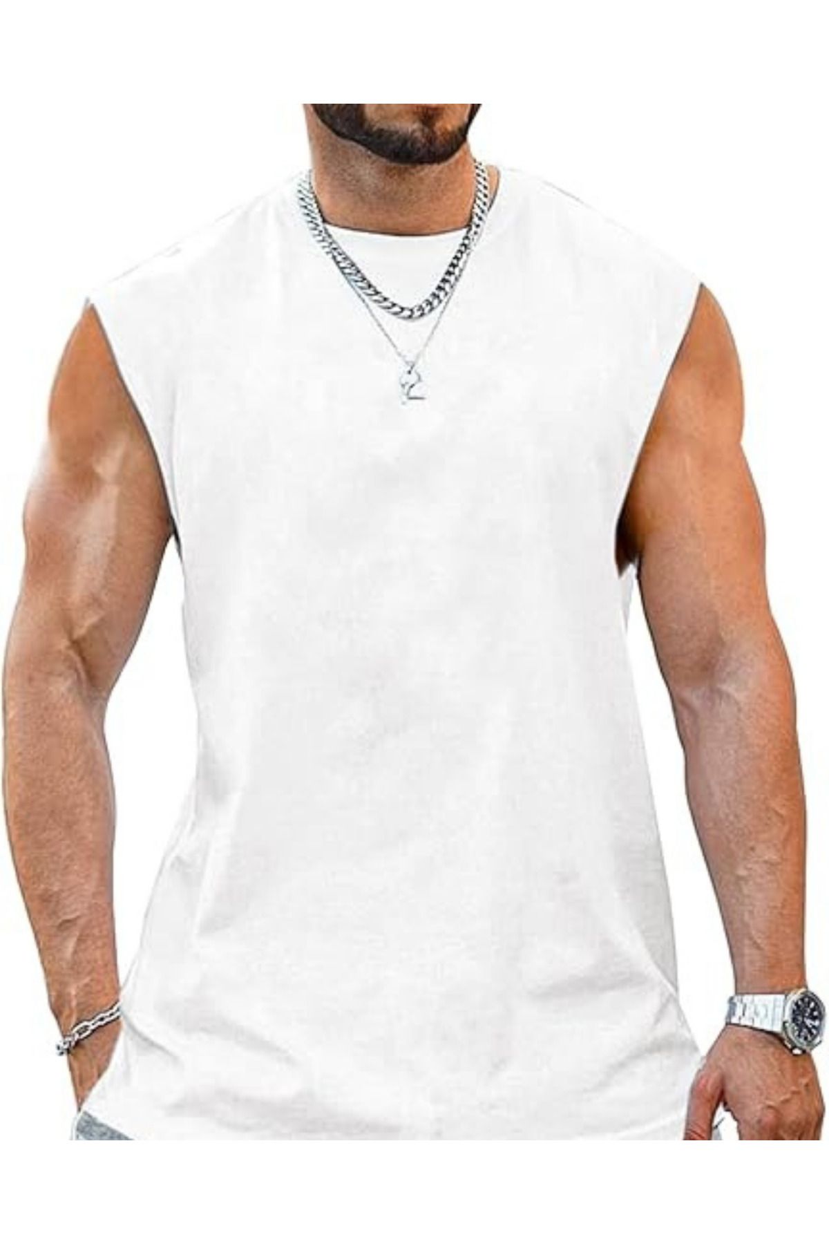 RUTBİL SPORTS SIFIR KOL BİSİKLET YAKA TANK TOP ATLET-FİTNESS ATLET- SPOR T-ŞORT-SPOR ATLET-GYM ATLET BOL KESİM