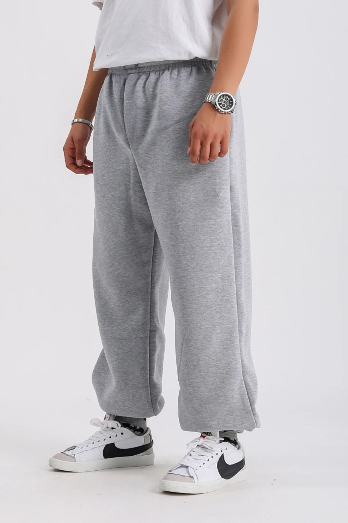 vladivosto-Plus Size 3 Thread Grey-Black Anthracite Oversize Sweatpants - Elastic Loose Fit 4