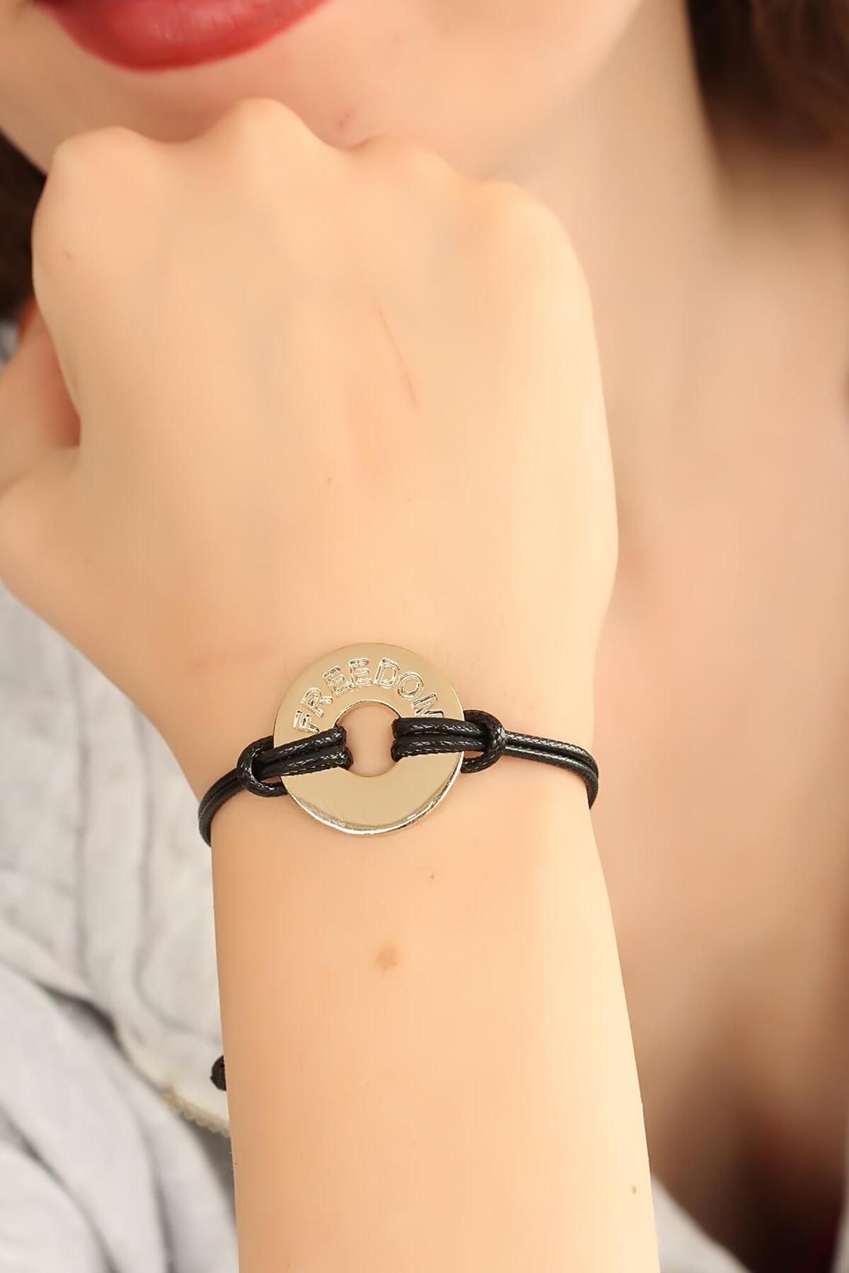OEM FREEDOM (Özgür) Siyah Deri İpli Unisex Mood Bileklik
