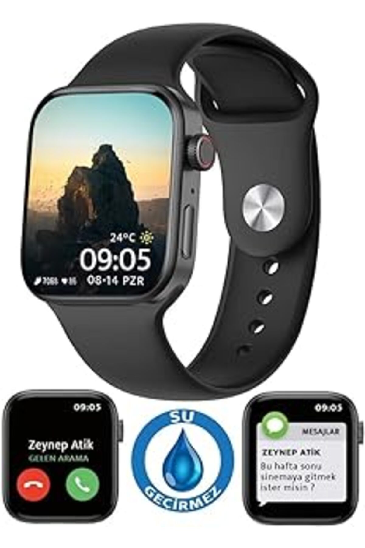 NZM TİCARET Akıllı Saat Watch 7 Ip7 Su Geçirmez Bluetooth Arama Sıcaklık Ölçüm Sağlık İzleme 1, 75 Inch Ekran K