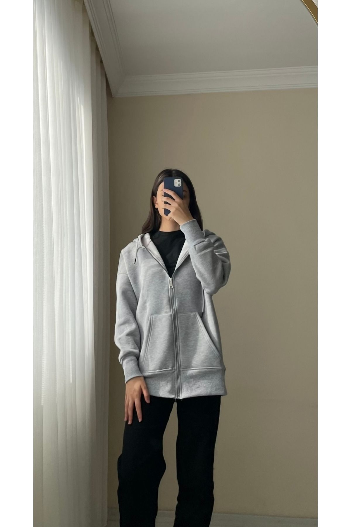 ezzo Fermuarlı Oversize Kapüşonlu Hırka