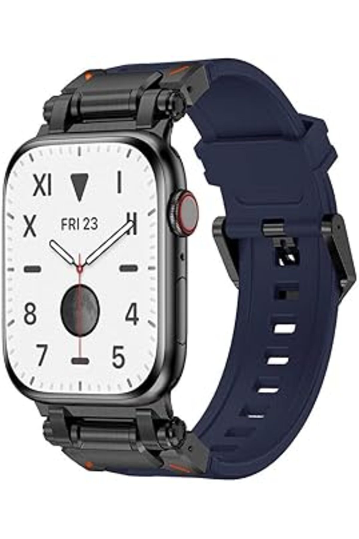 karadağsb Zore Apple İle Uyumlu Watch 42Mm Krd-101 Titanyum Metal Başlıklı Silikon Kordon Siyah-Mavi