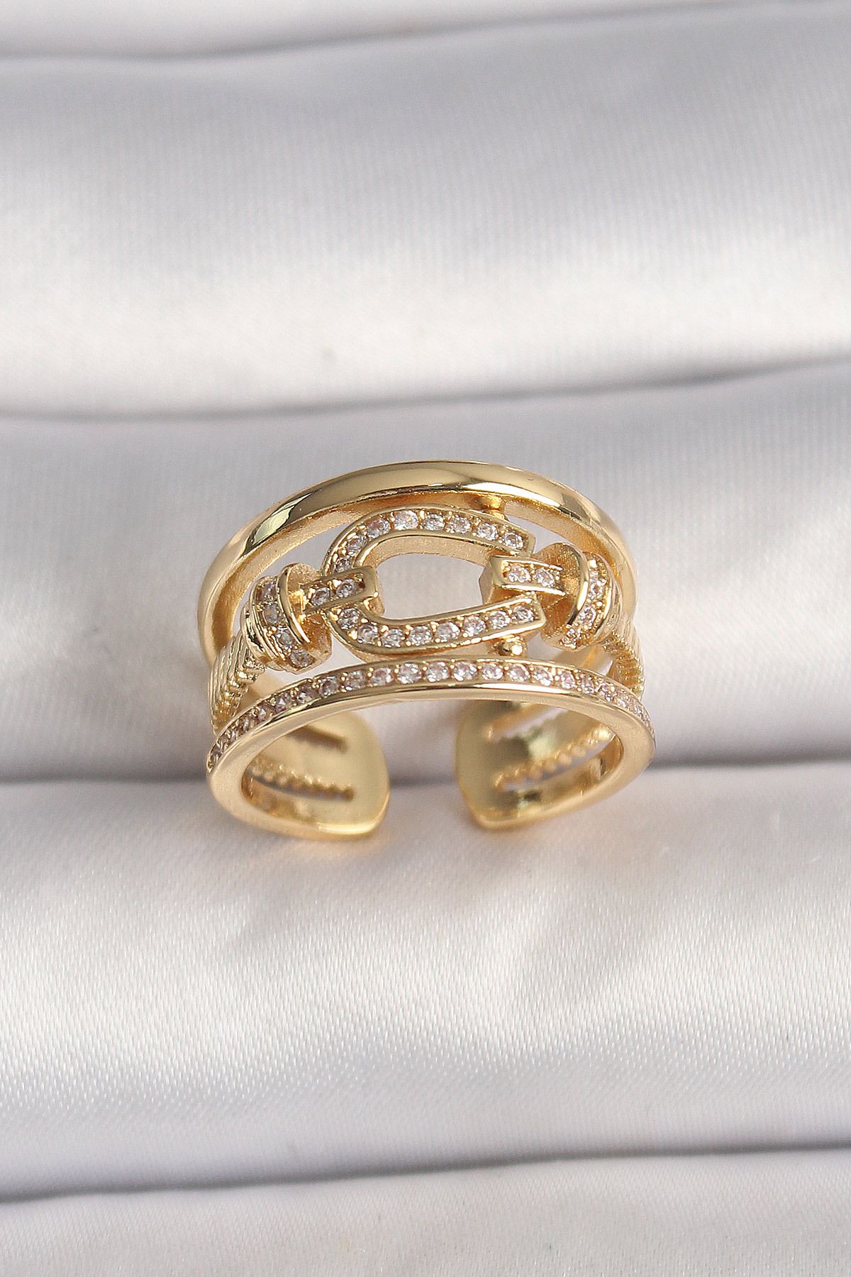 MMB Boutique Pirinç Gold Renk Ayarlanabilir Zirkon Taşlı Gemici Düğümü Model Kadın Yüzük