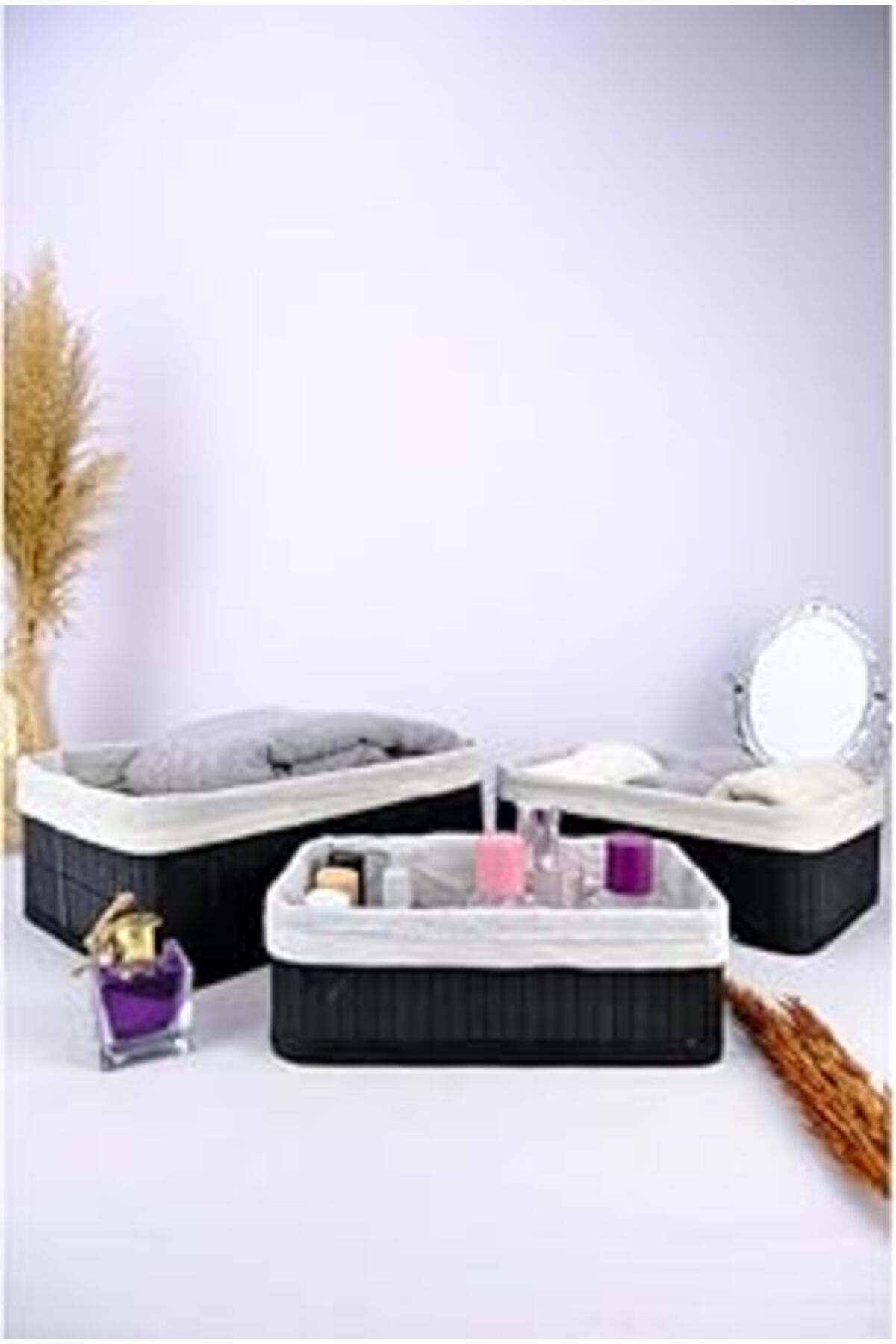 karadağsb Digithome 3’Lü Bambu Çok Amaçlı Saklama Kutusu Düzenleyici Organizer Siyah C1-1-121