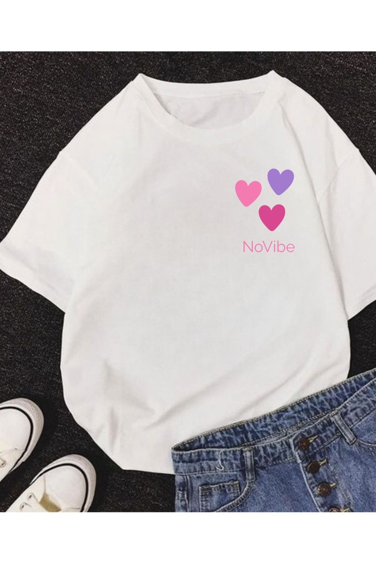 AMMA Unisex NoVibe Baskılı Oversize %100 Pamuk T-shirt