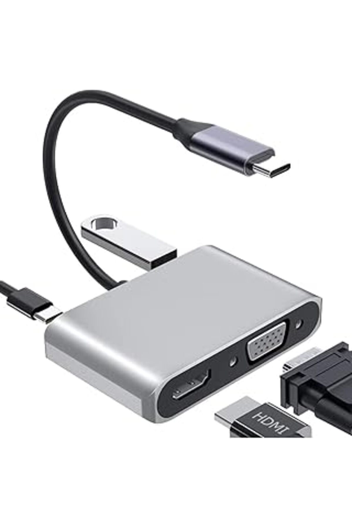 Mu Art Type-C Hdmi Vga Usb 3.0 Type 4In1 Video Dönüştürücü Veri Aktarıcı Usb Adaptör Notebook Ve Macbook I