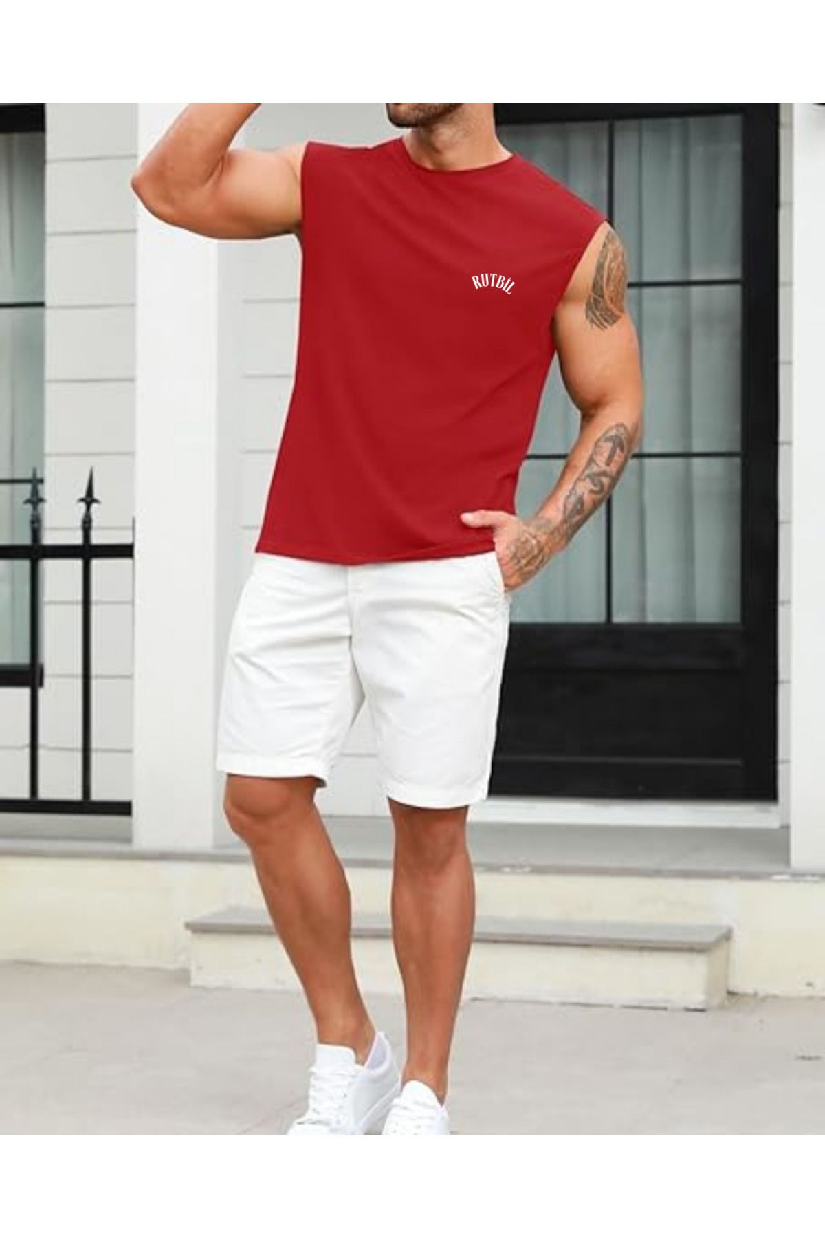 RUTBİL SPORTS SIFIR KOL BİSİKLET YAKA TANK TOP ATLET-FİTNESS ATLET- SPOR T-ŞORT-SPOR ATLET-GYM ATLET BOL KESİM