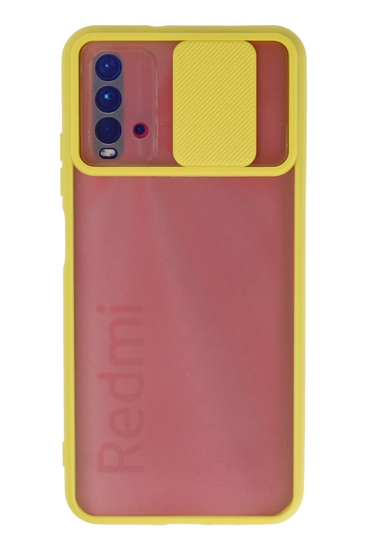 NewFace Xiaomi Redmi 9T Kılıf Palm Buzlu Kamera Sürgülü Silikon - Sarı LZWDR