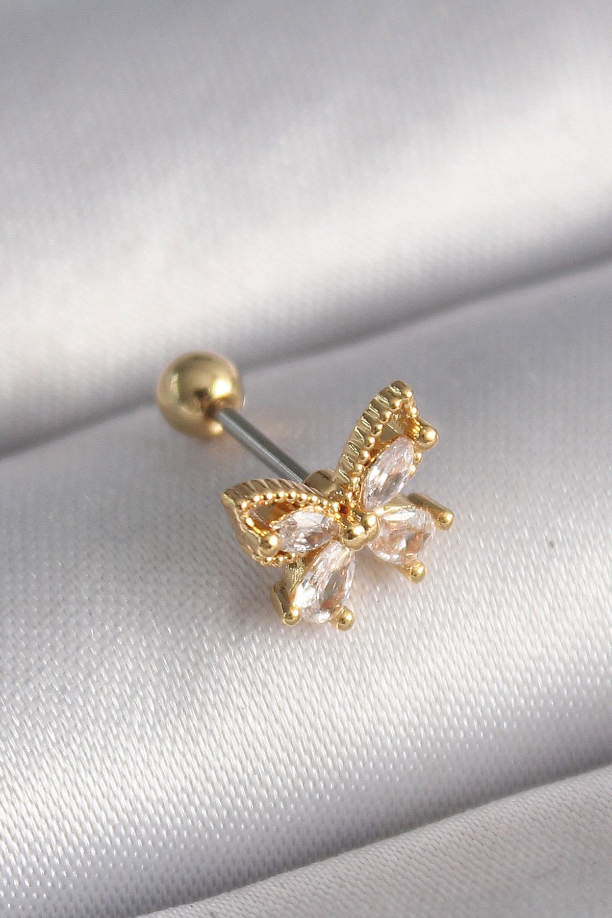 robotrend 316L Çelik Gold Renk Zirkon Taşlı Tragus Piercing