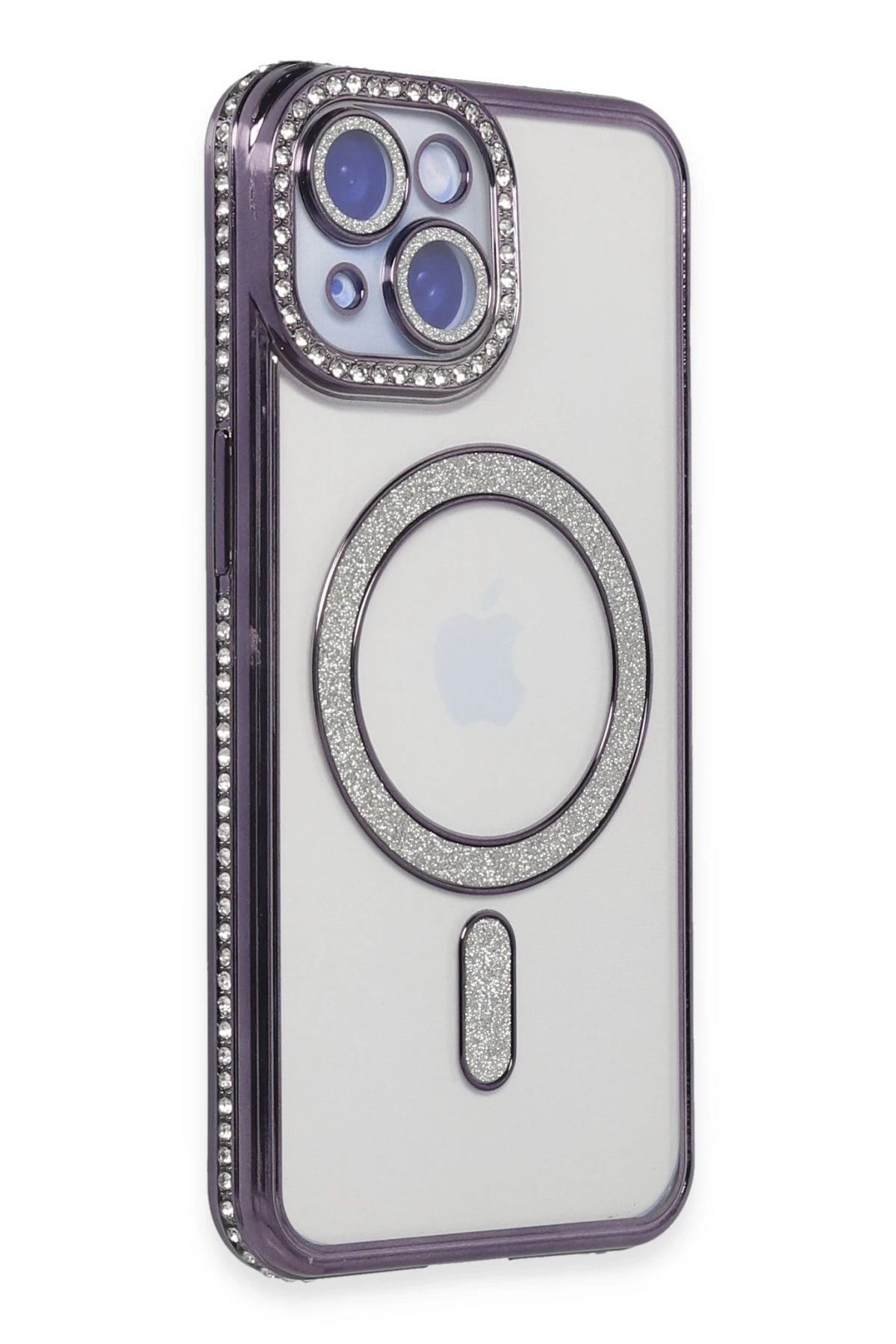 NewFace iPhone 15 Kılıf Joke Simli Magneticsafe Kılıf - Derin Mor JOJUA