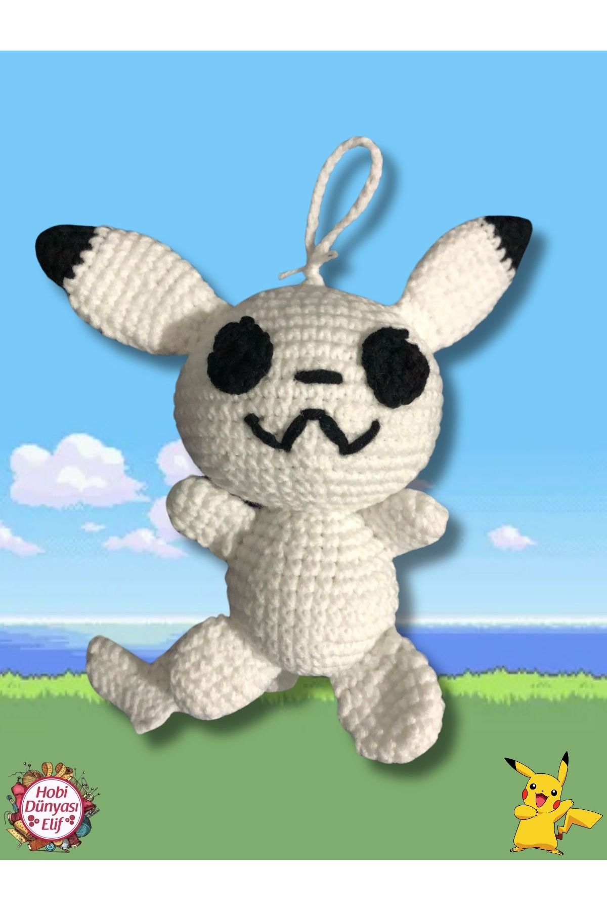 Hobi Dünyası Pikachu Pokemon El Örgüsü Sevimli Büyük Boy Anahtarlık Araç Aynalık