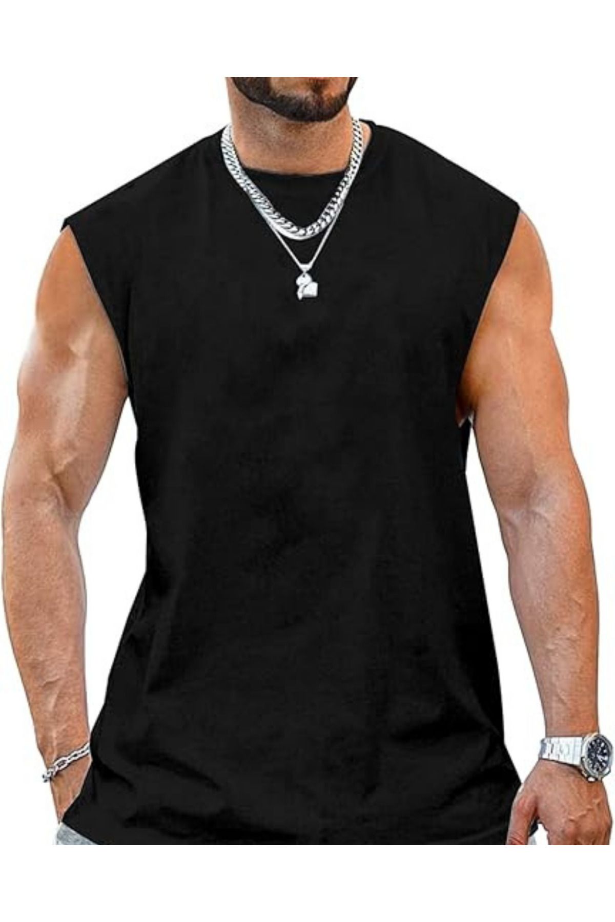 RUTBİL SPORTS SIFIR KOL BİSİKLET YAKA TANK TOP ATLET-FİTNESS ATLET- SPOR T-ŞORT-SPOR ATLET-GYM ATLET BOL KESİM
