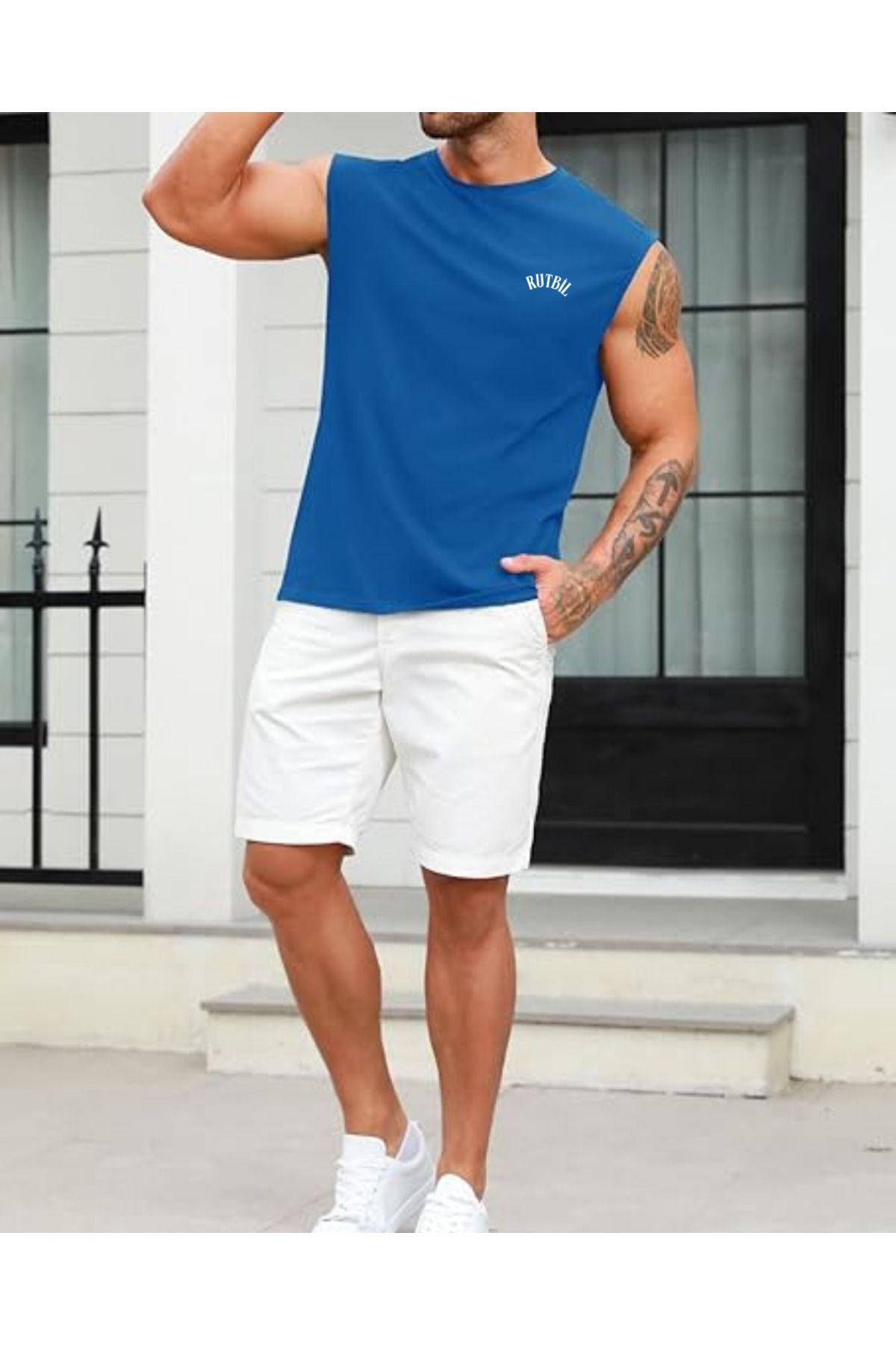 RUTBİL SPORTS SIFIR KOL BİSİKLET YAKA TANK TOP ATLET-FİTNESS ATLET- SPOR T-ŞORT-SPOR ATLET-GYM ATLET BOL KESİM