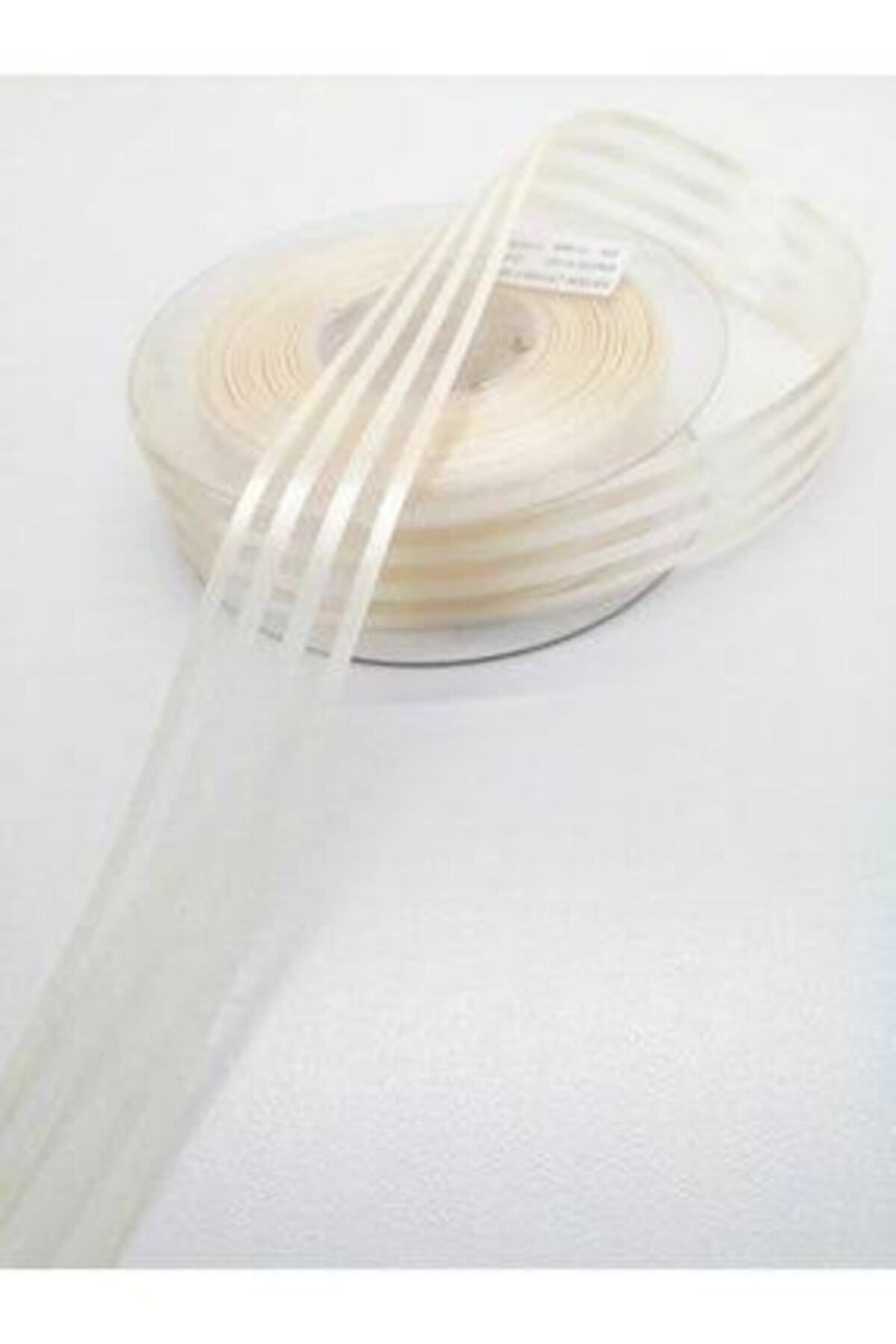 HOBİ Şifon Şeritli Kurdele Krem Renk 2.5cm Çizgili 20 Metre