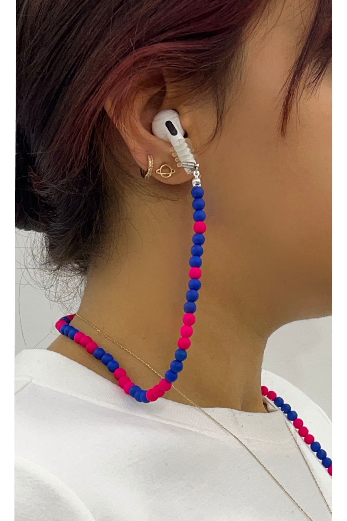 Alien Tailor Airpods vb. bluetooth kulaklık askısı ipi pembe mavi mat boncuk