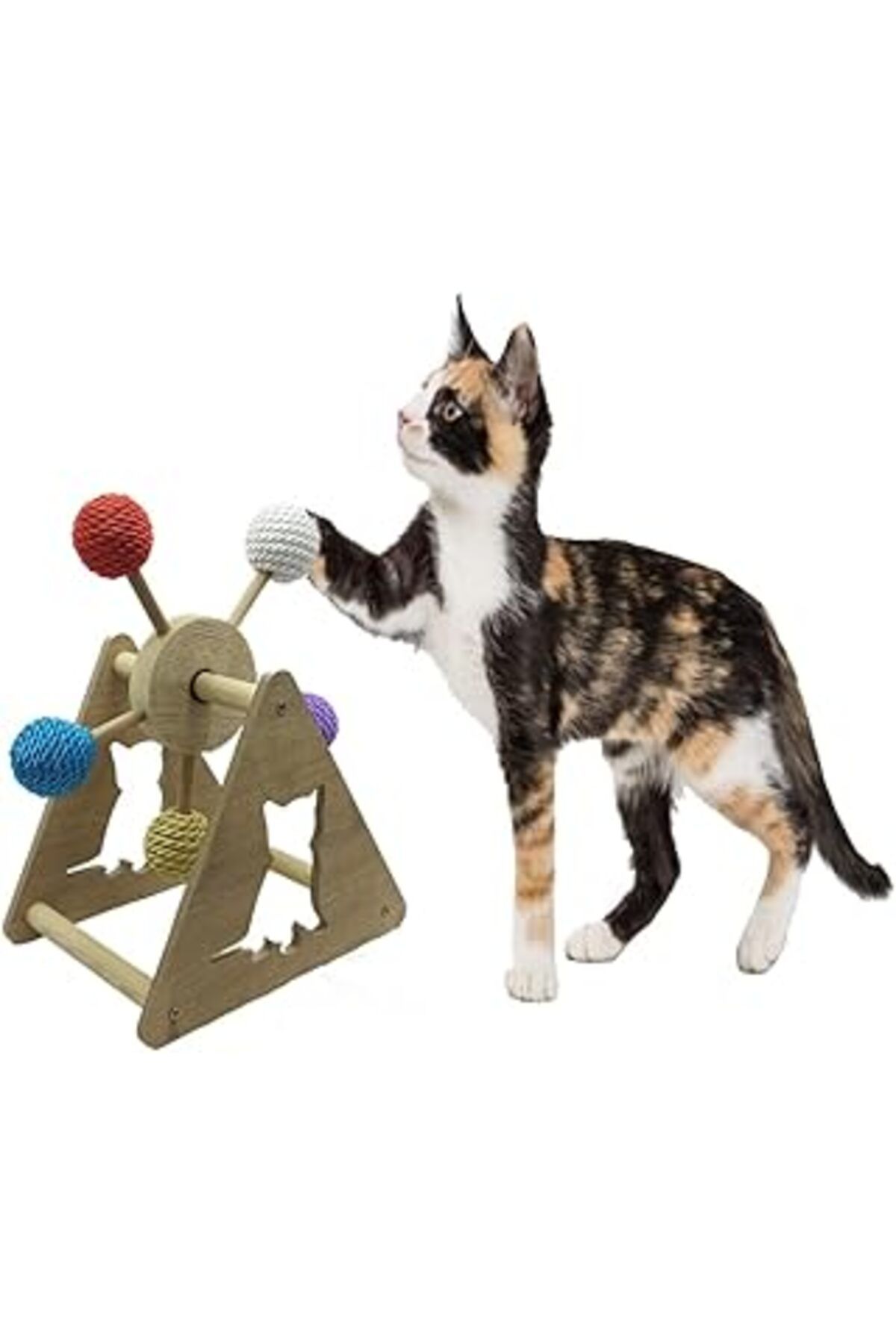 Mu Art Ahşap 5 Renkli Toplu Kedi Oyuncaği