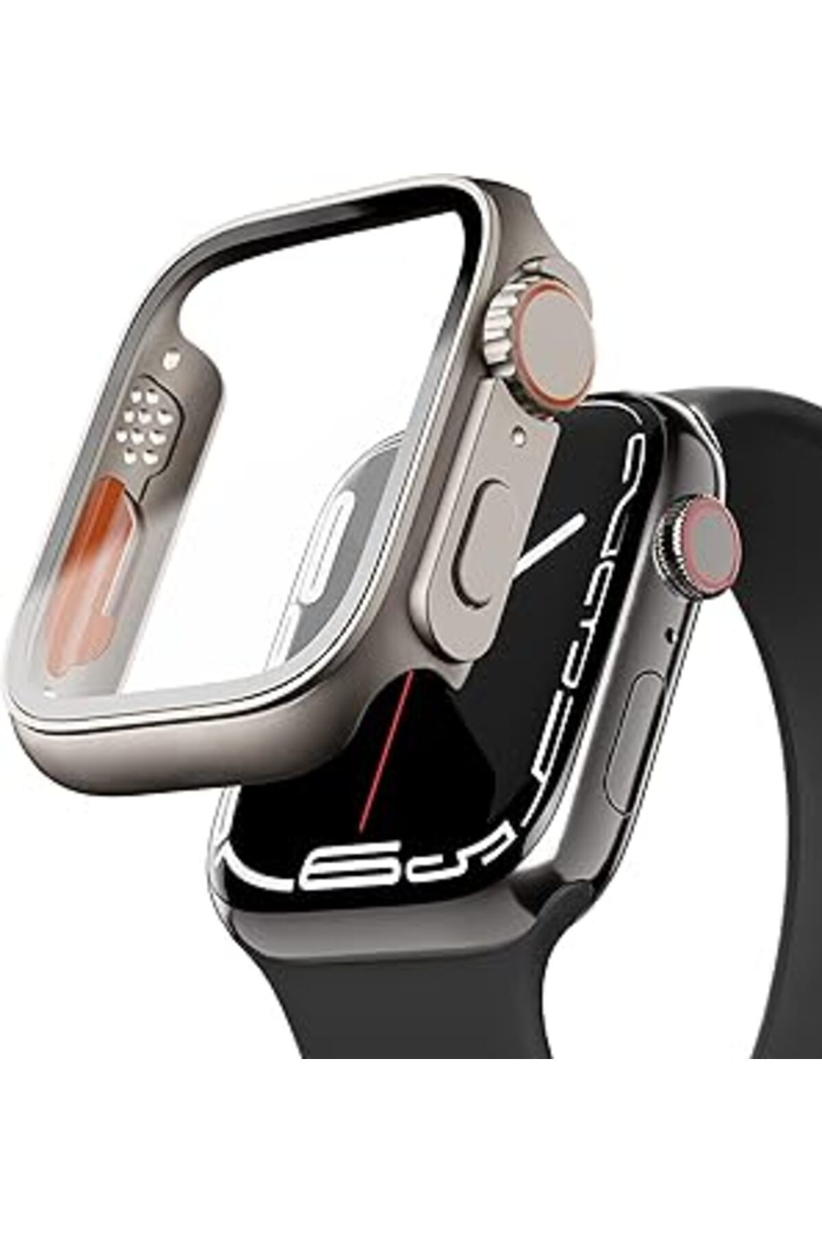 karadağsb Minesk Apple Watch Ile Uyumlu Saate Watch Ultra Görünümü Veren Uzay Gri Ekran Koruyucu Kasa Full Ko