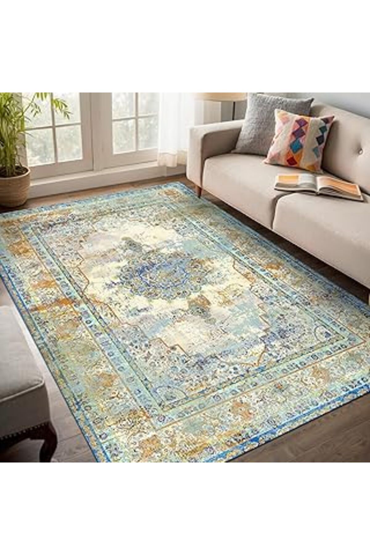 robotrend Latte Dizayn Berty Kadife Pamuk Tabanlı Yıkanabilen Kaydırmaz Antibakteriyel Salon Halısı 160X230