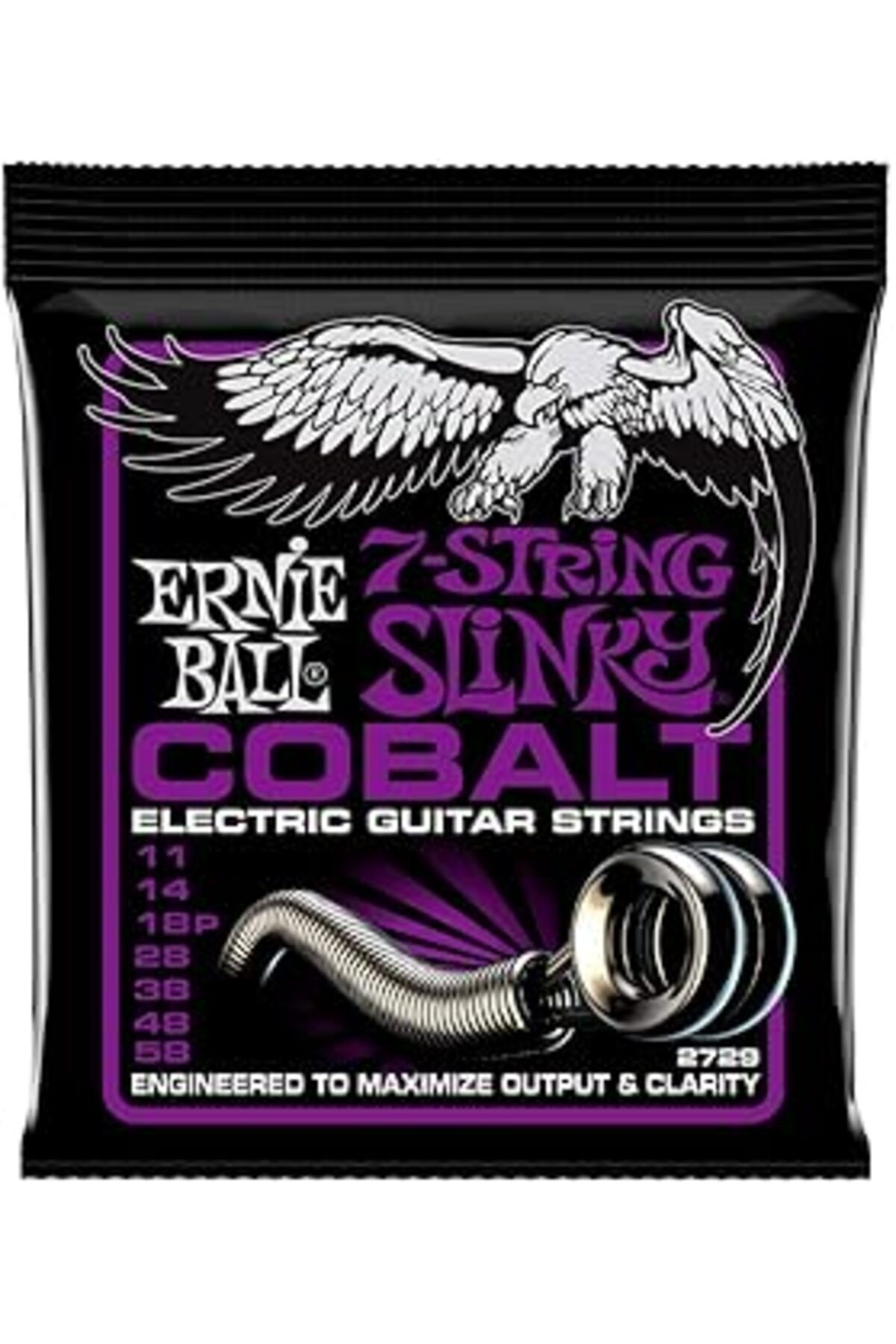 Pazarcan Ernie Ball Power Slinky Kobalt 7 Telli Elektro Gitar Enstrüman Telleri, Ölçü 11-58