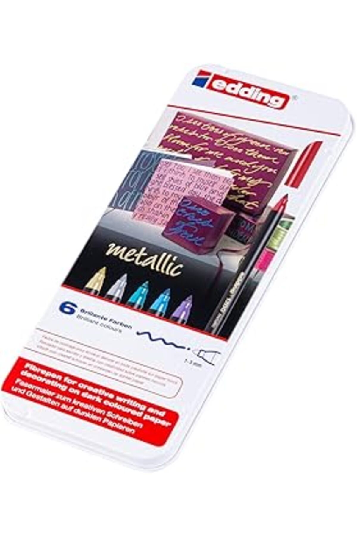Mu Art Edding 1200 Metalik Renkli Kalem - Çok Renkli - 6 Kalem - Yuvarlak Uç 1-3 Mm - Yazma, Çizim Ve Eski