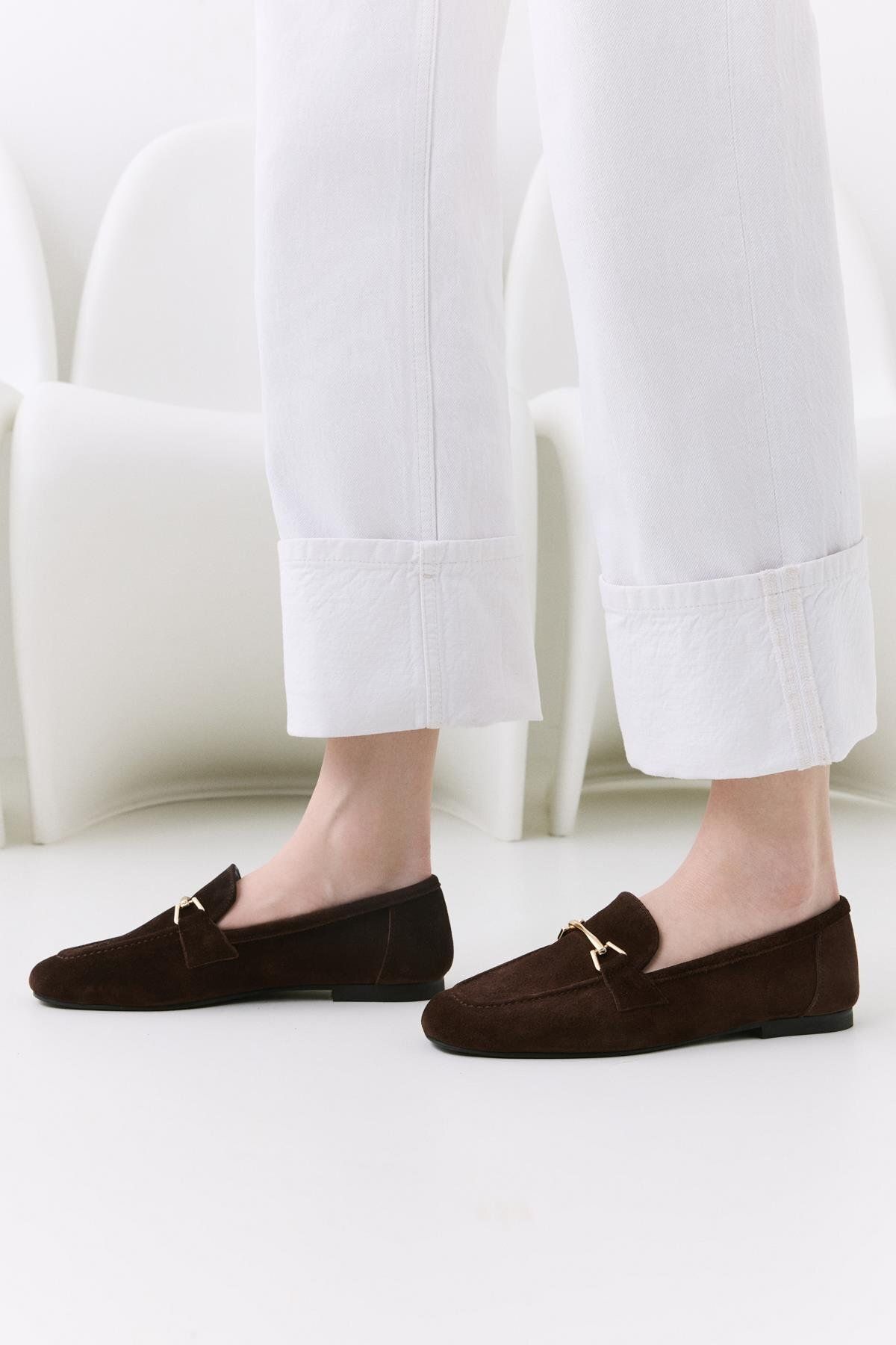 Yaya by Hotiç Kadın Deri Kahve Tokalı Loafer