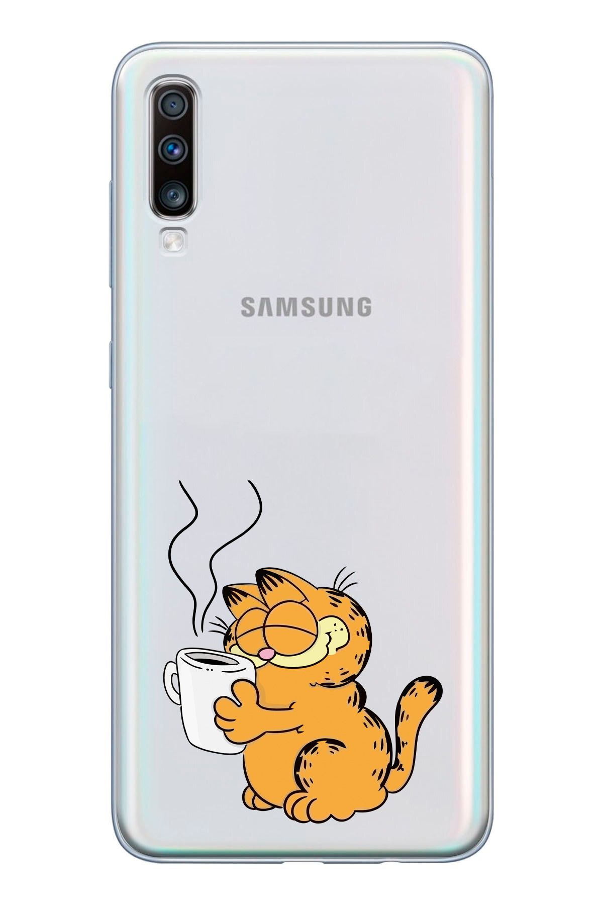 moonset Samsung Galaxy A70 Uyumlu Garfield Tasarımlı Baskılı Şeffaf Telefon Kılıfı
