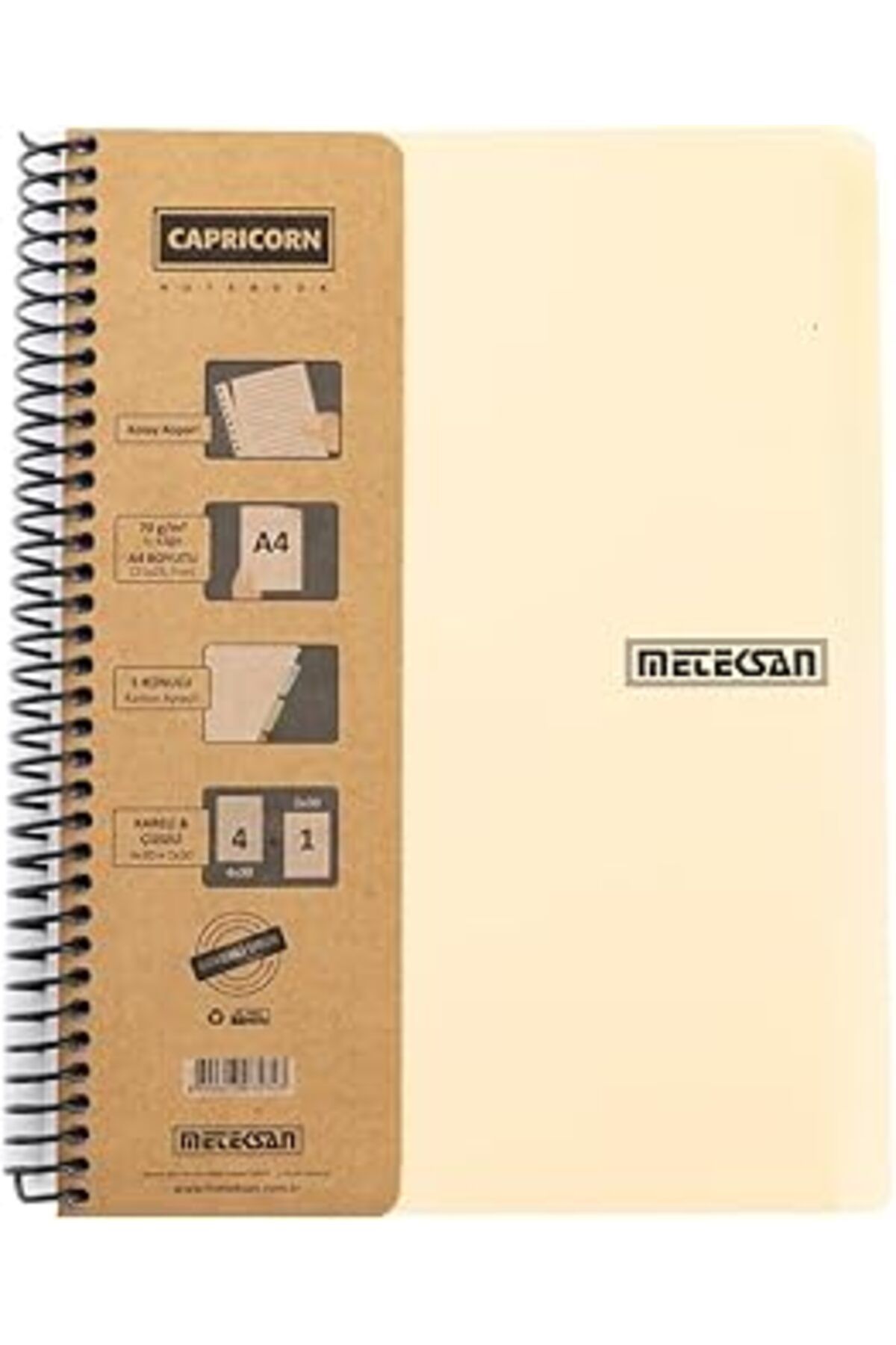 NZM TİCARET Meteksan Capricorn Ofis Serisi, A4, 6 Konulu (3 Kareli, 3 Çizgili) 180 Yaprak Pp Kapaklı Spiralli D
