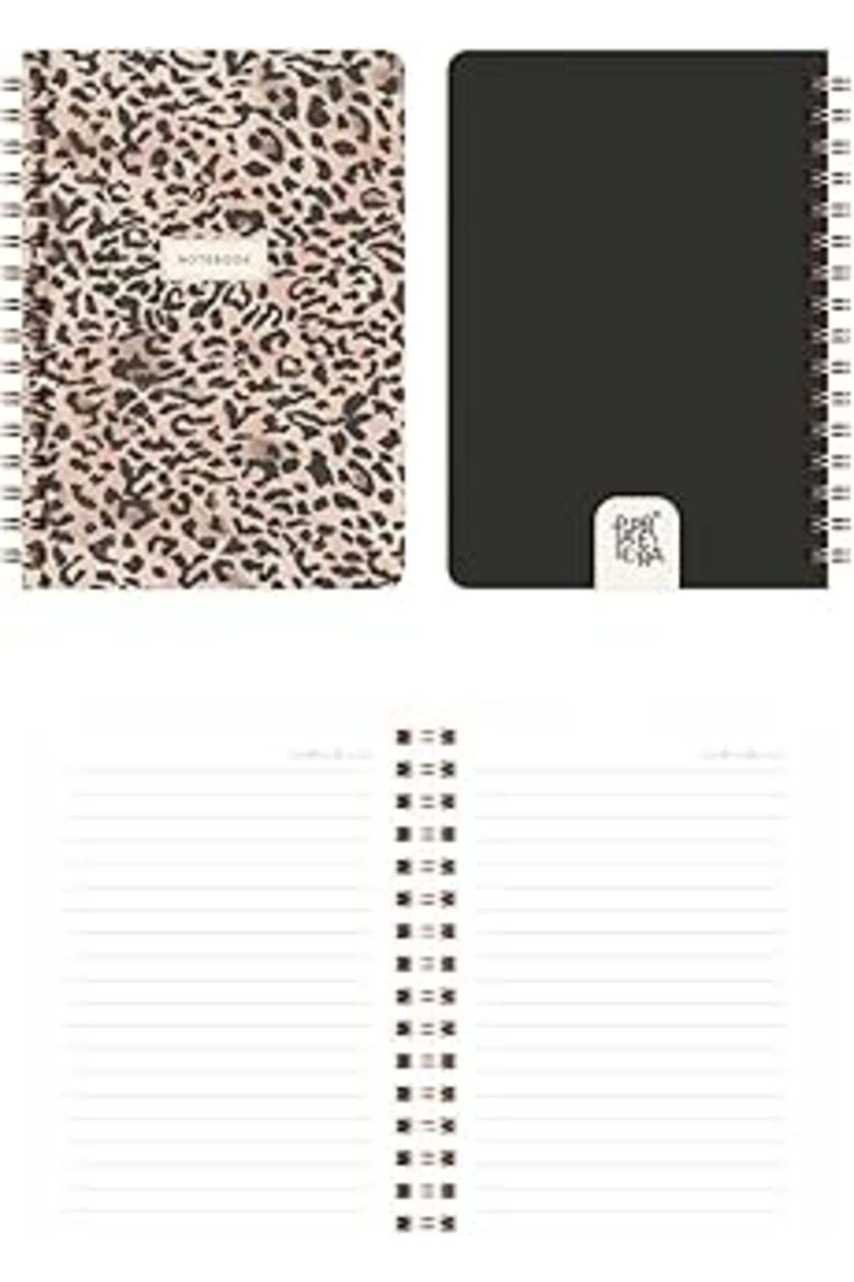 NZM TİCARET Paperora Cep Boy 10X14 Cm Spiralli Çizgili Karton Kapak 3'Lü Defter Seti Leopar
